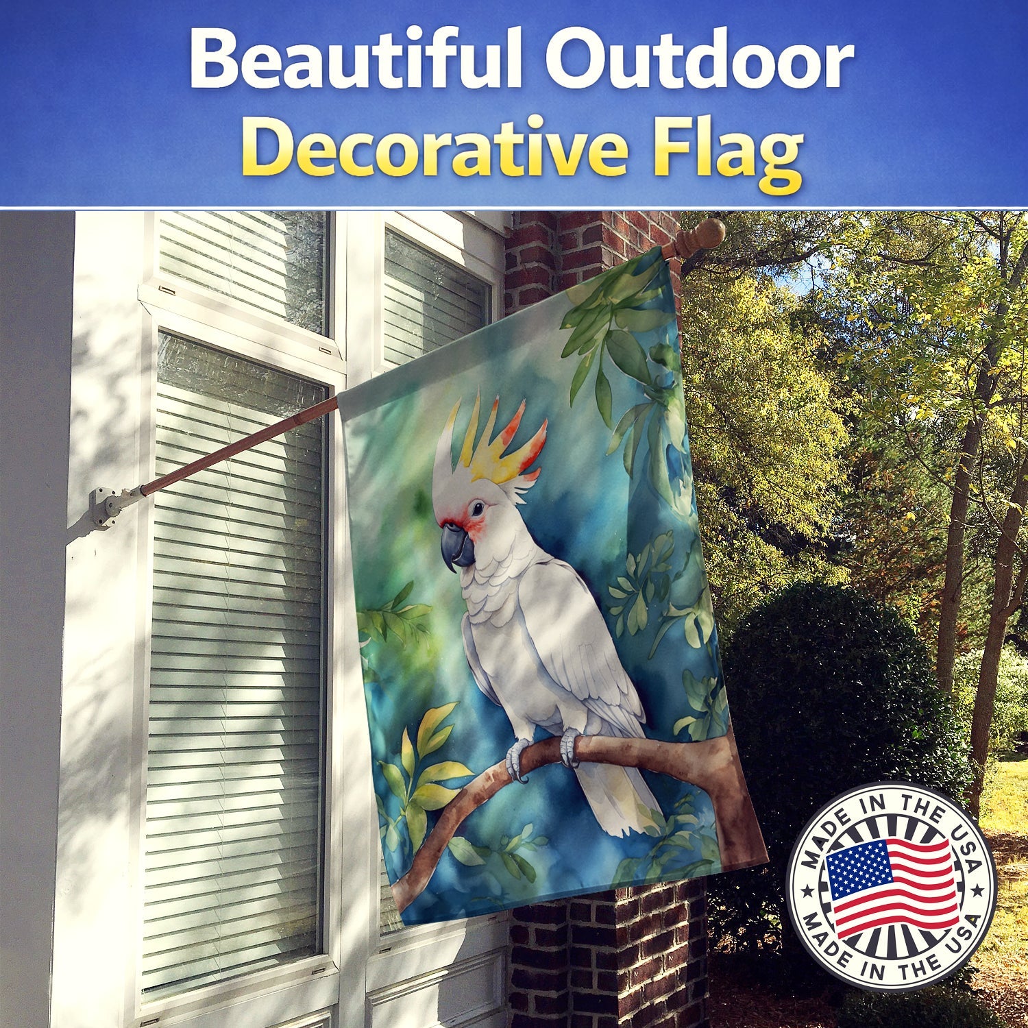 Cockatoo House Flag 28x40 Porch Sleeve Pole Decorative Outside Yard Banner Artwork Wall Hanging, Polyester