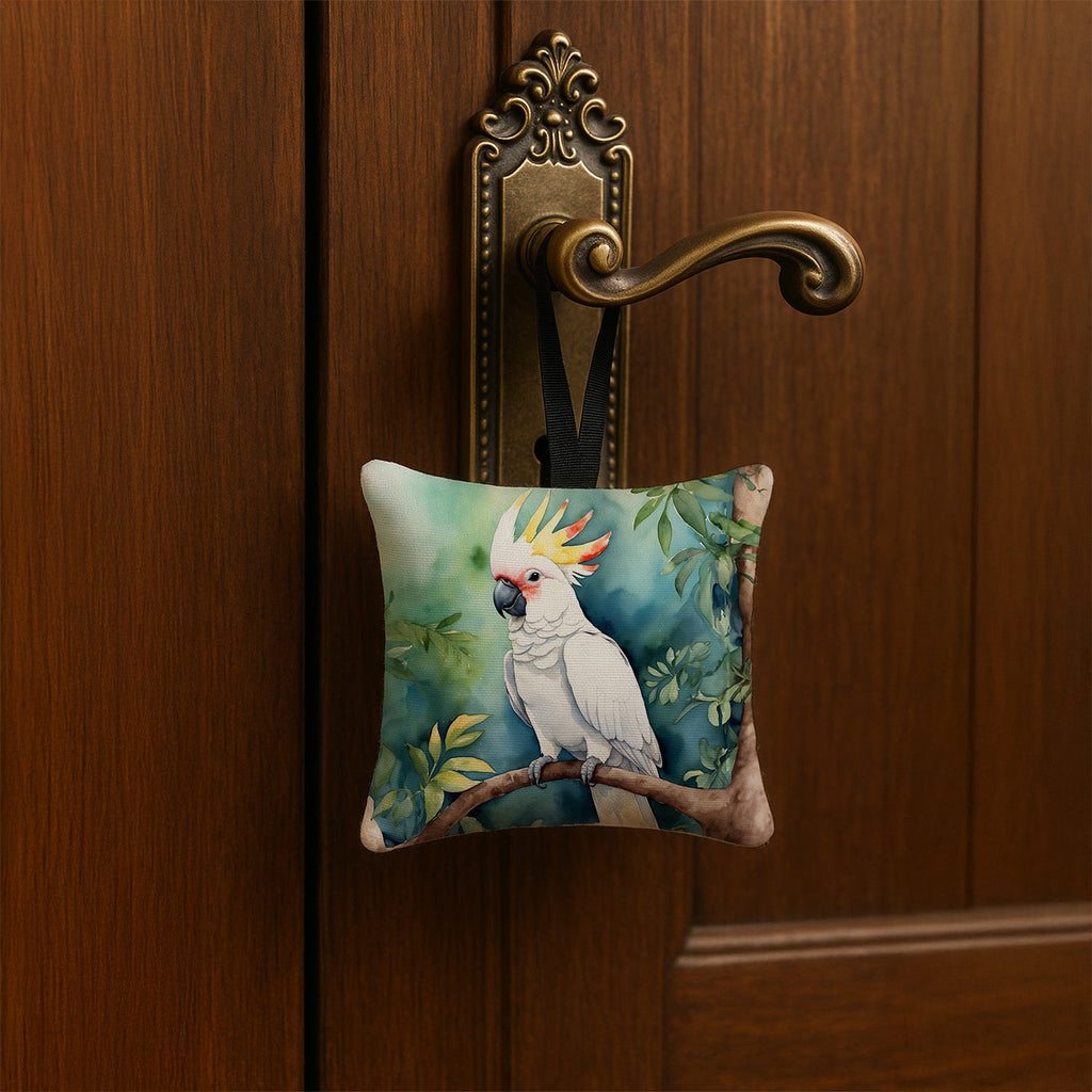 Cockatoo Hanging Square Fabric Ornament 3.5 × 3.5 Decorative Door-Knob & Tree Hanger, Soft Fabric