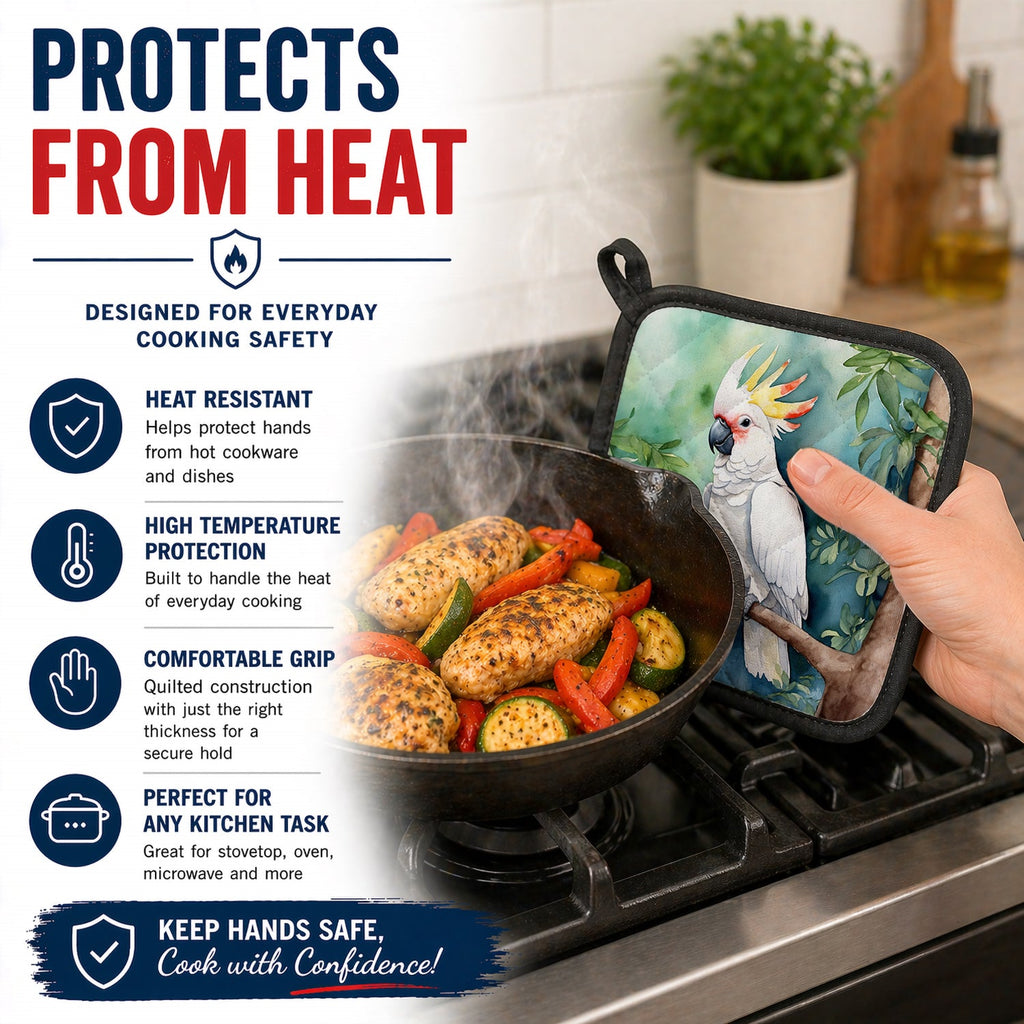 Cockatoo Pot Holder Set of 2 Heat Resistant Quilted Hot Pads 7.5 x 7.5 Inch, Insulated Kitchen Trivets for Cooking & Baking