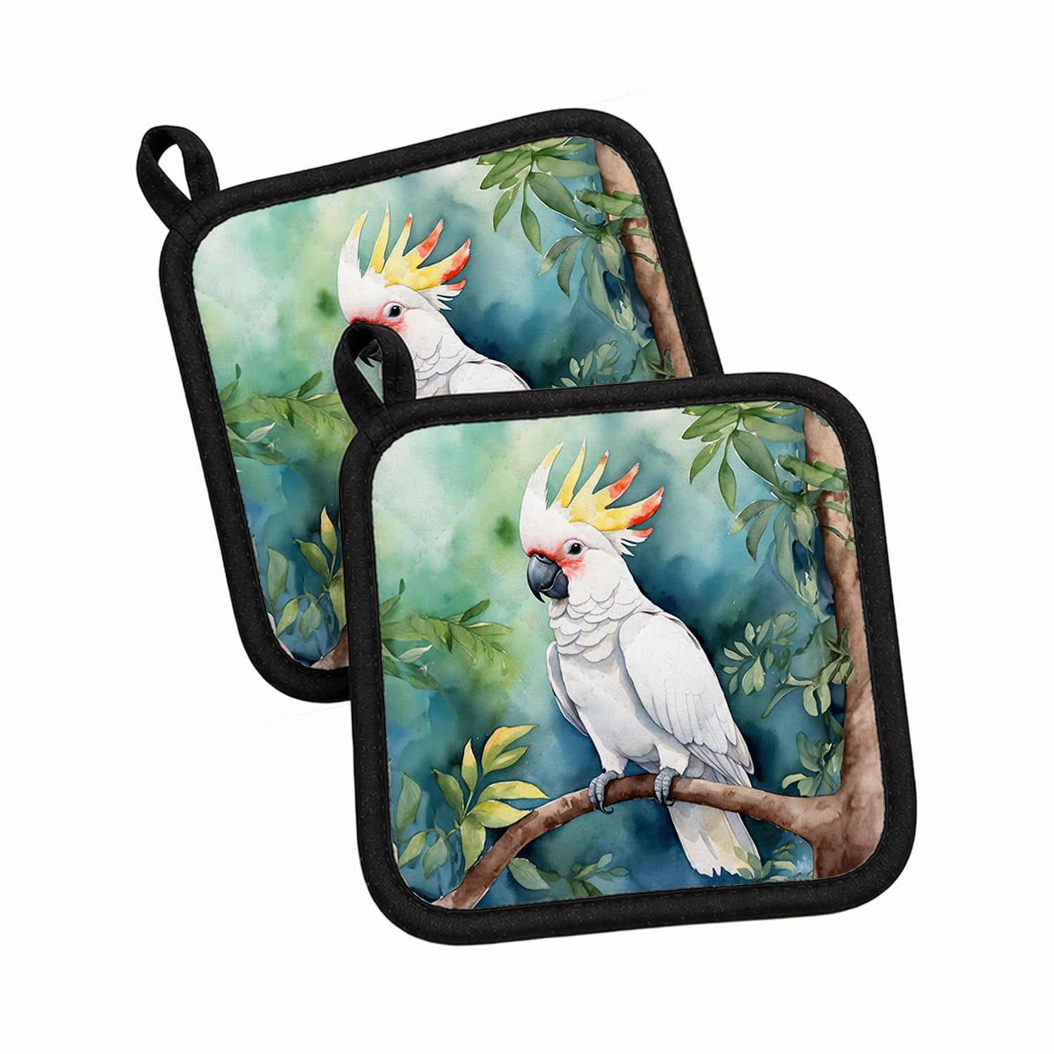 Cockatoo Pot Holder Set of 2 Heat Resistant Quilted Hot Pads 7.5 x 7.5 Inch, Insulated Kitchen Trivets for Cooking & Baking