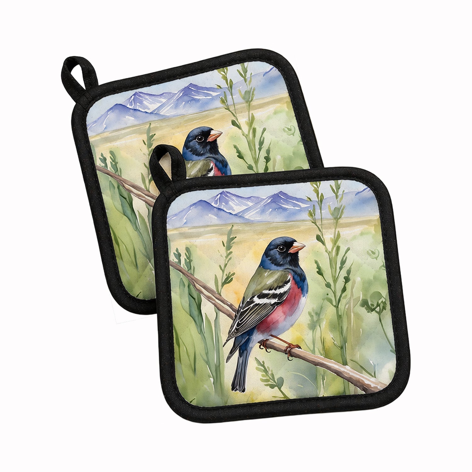 Colorado Lark Bunting Pot Holder Set of 2 Heat Resistant Quilted Hot Pads 7.5 x 7.5 Inch, Insulated Kitchen Trivets for Cooking & Baking