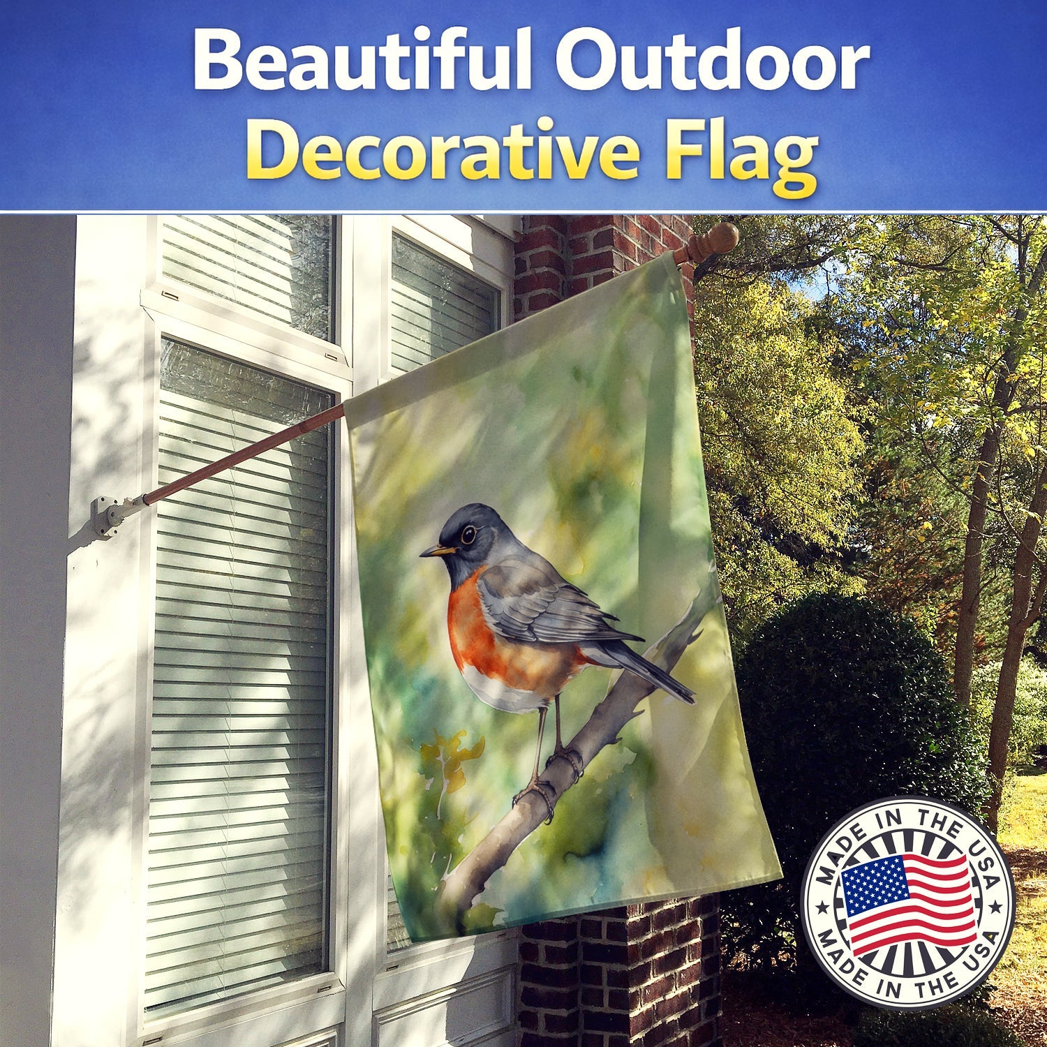 Connecticut American Robin House Flag 28x40 Porch Sleeve Pole Decorative Outside Yard Banner Artwork Wall Hanging, Polyester