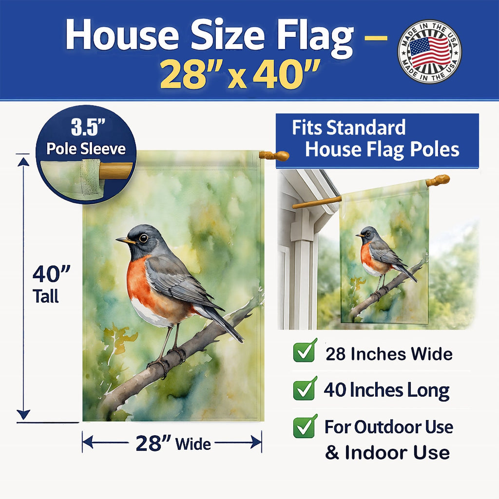 Connecticut American Robin House Flag 28x40 Porch Sleeve Pole Decorative Outside Yard Banner Artwork Wall Hanging, Polyester