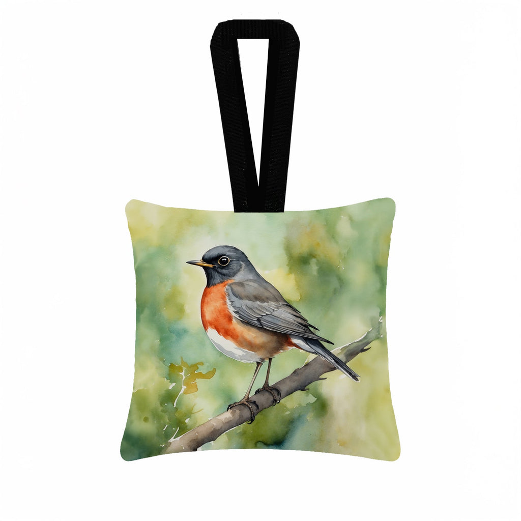 Connecticut American Robin Hanging Square Fabric Ornament 3.5 × 3.5 Decorative Door-Knob & Tree Hanger, Soft Fabric