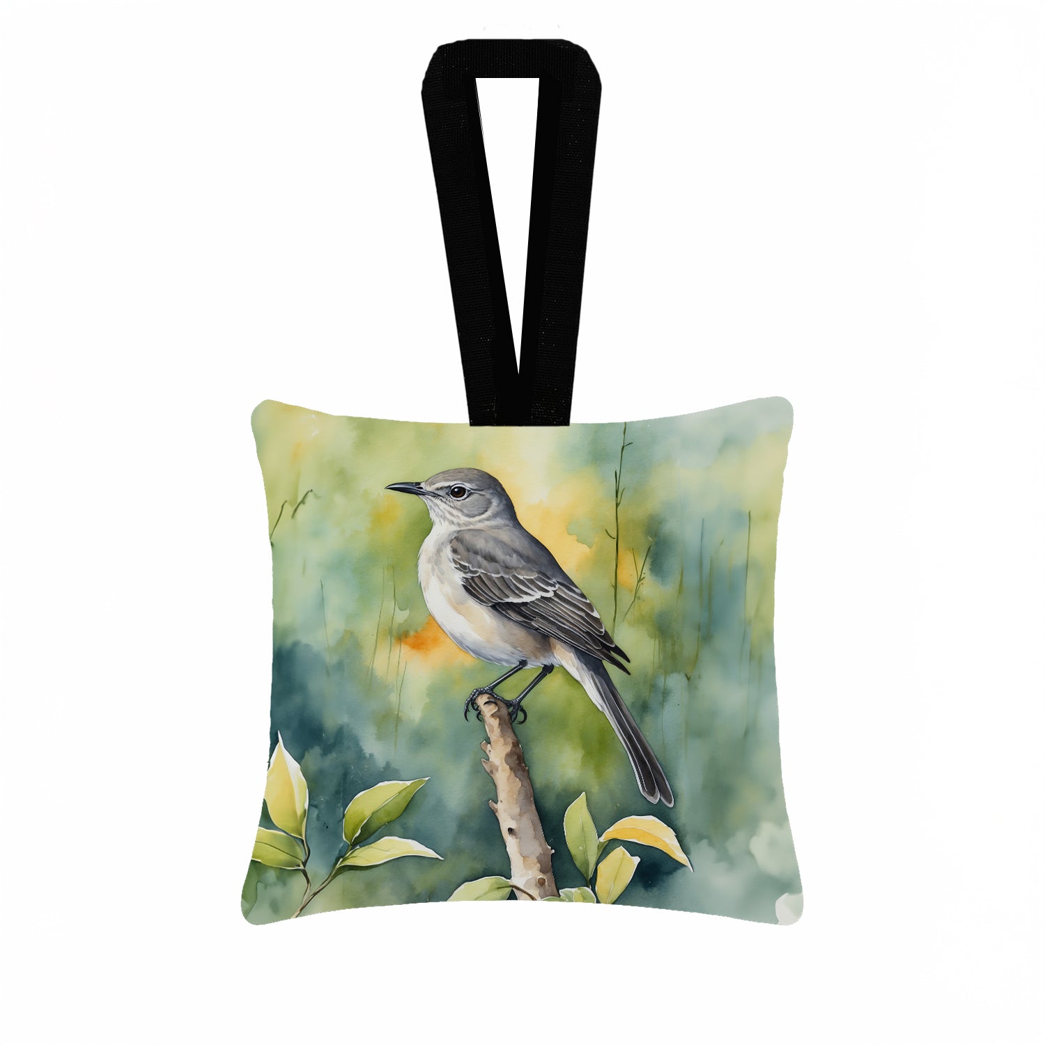 Florida Northern Mockingbird Hanging Square Fabric Ornament 3.5 × 3.5 Decorative Door-Knob & Tree Hanger, Soft Fabric