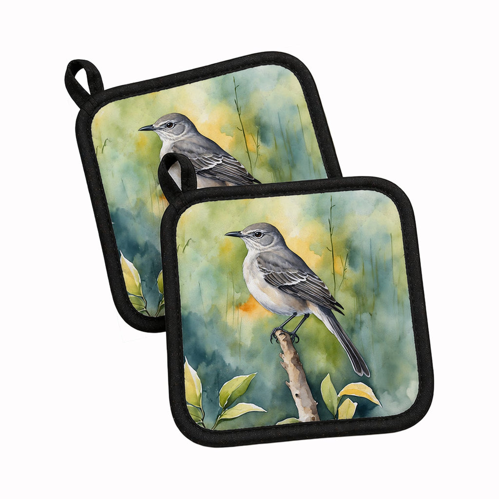 Florida Northern Mockingbird Pot Holder Set of 2 Heat Resistant Quilted Hot Pads 7.5 x 7.5 Inch, Insulated Kitchen Trivets for Cooking & Baking