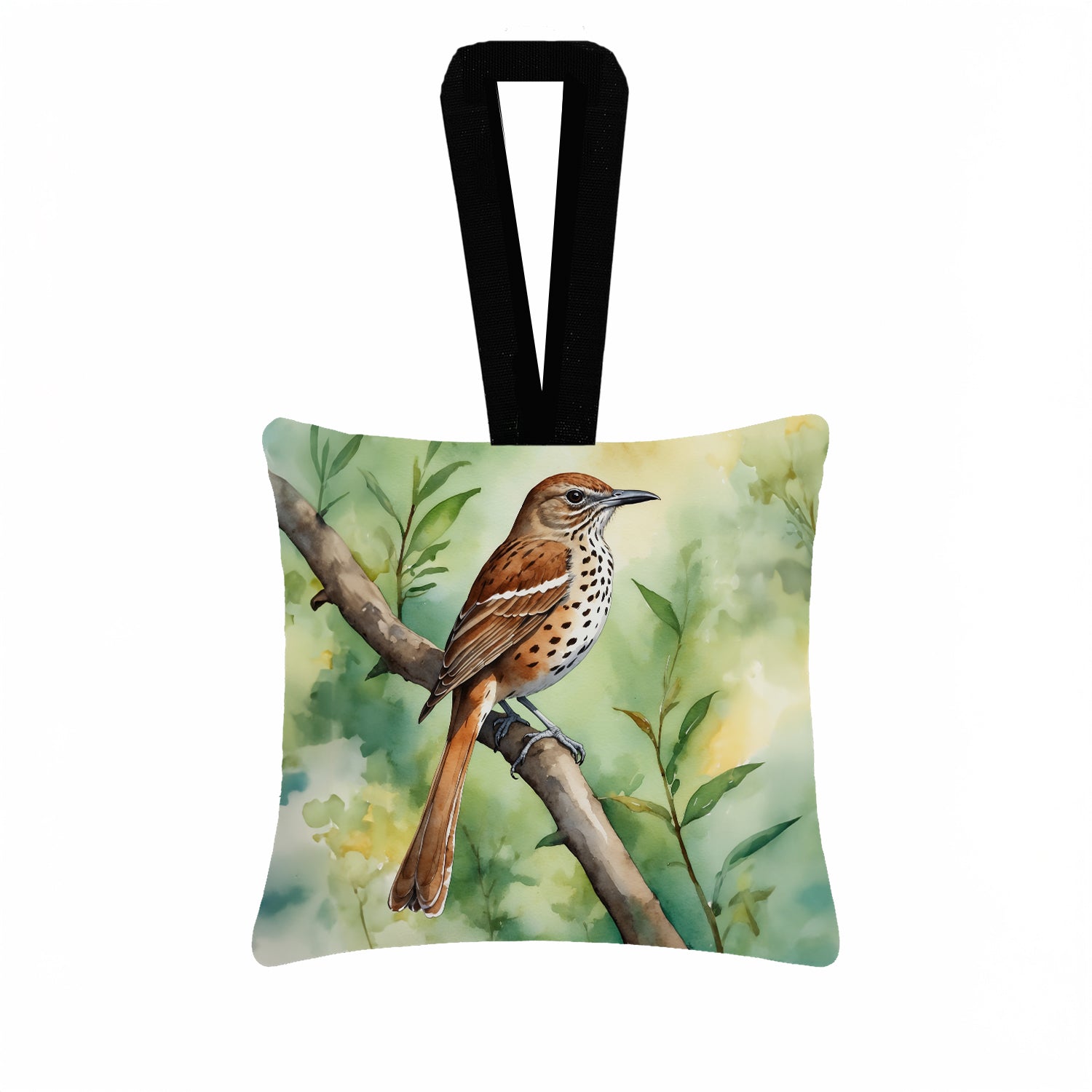 Georgia Brown Thrasher Hanging Square Fabric Ornament 3.5 × 3.5 Decorative Door-Knob & Tree Hanger, Soft Fabric