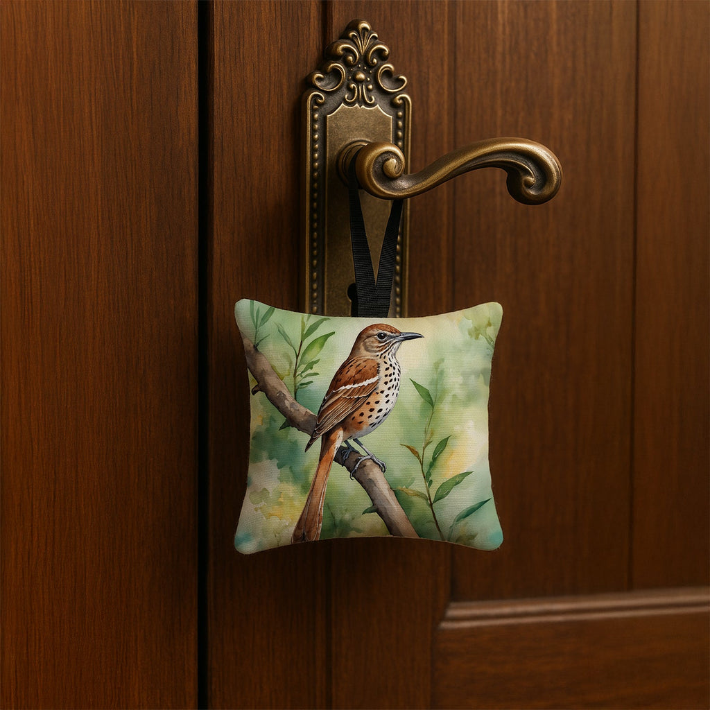 Georgia Brown Thrasher Hanging Square Fabric Ornament 3.5 × 3.5 Decorative Door-Knob & Tree Hanger, Soft Fabric