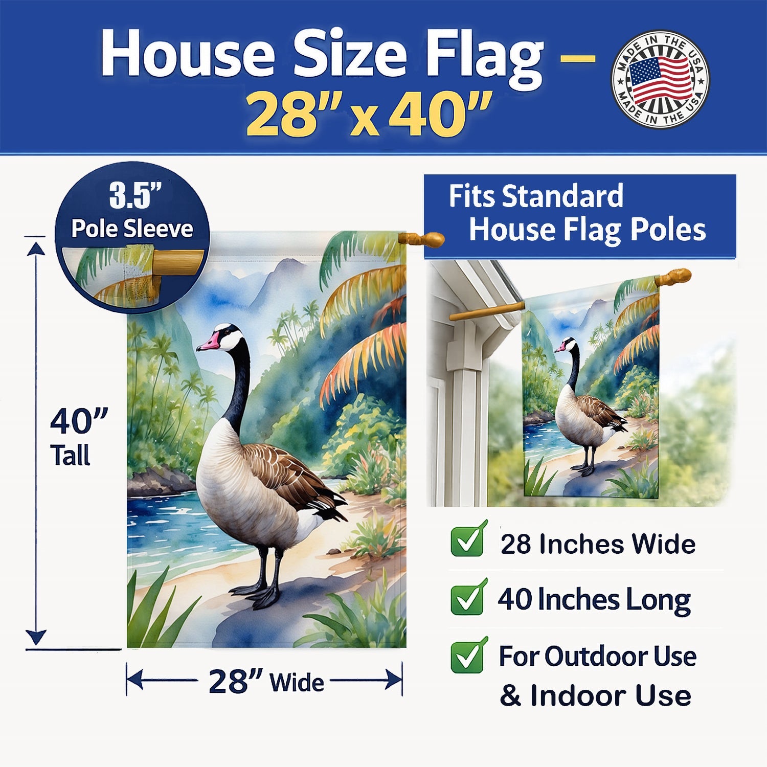 Hawaii Hawaiian Goose House Flag 28x40 Porch Sleeve Pole Decorative Outside Yard Banner Artwork Wall Hanging, Polyester