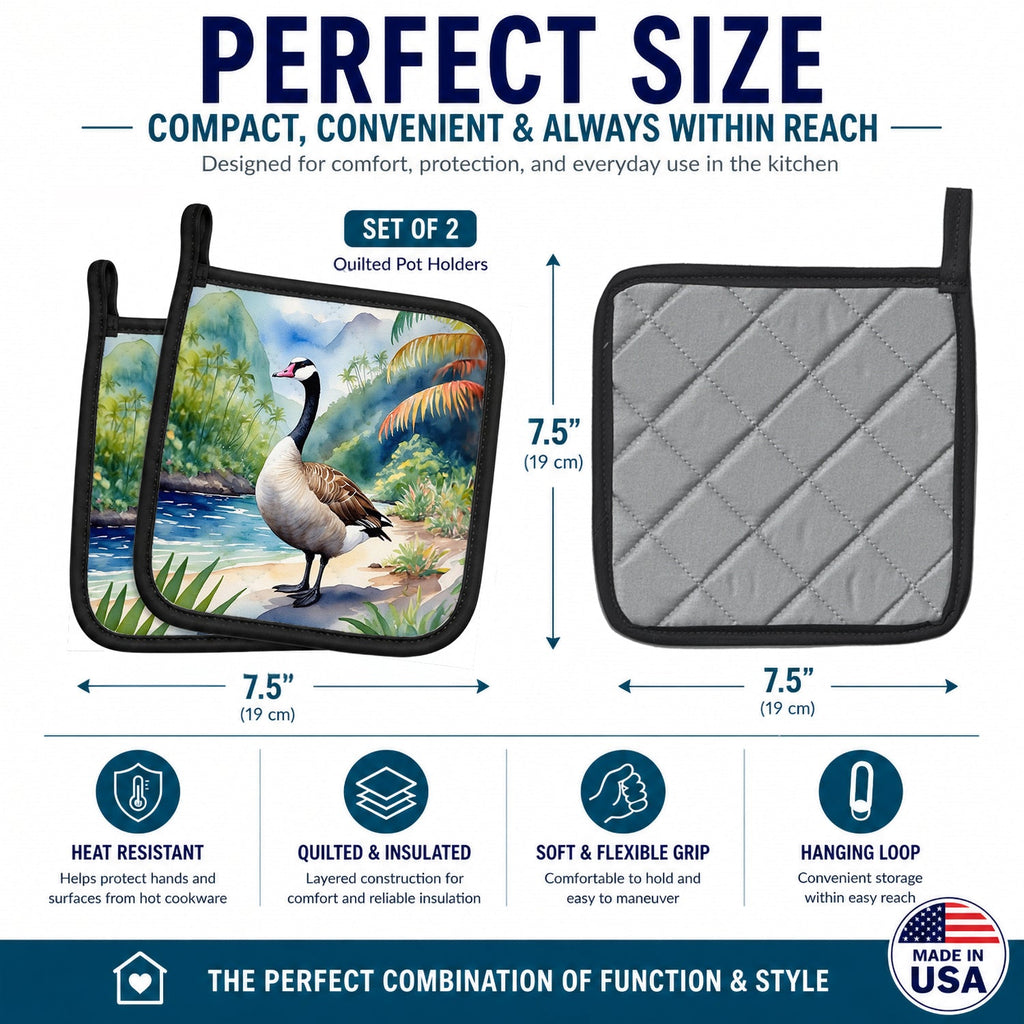 Hawaii Hawaiian Goose Pot Holder Set of 2 Heat Resistant Quilted Hot Pads 7.5 x 7.5 Inch, Insulated Kitchen Trivets for Cooking & Baking
