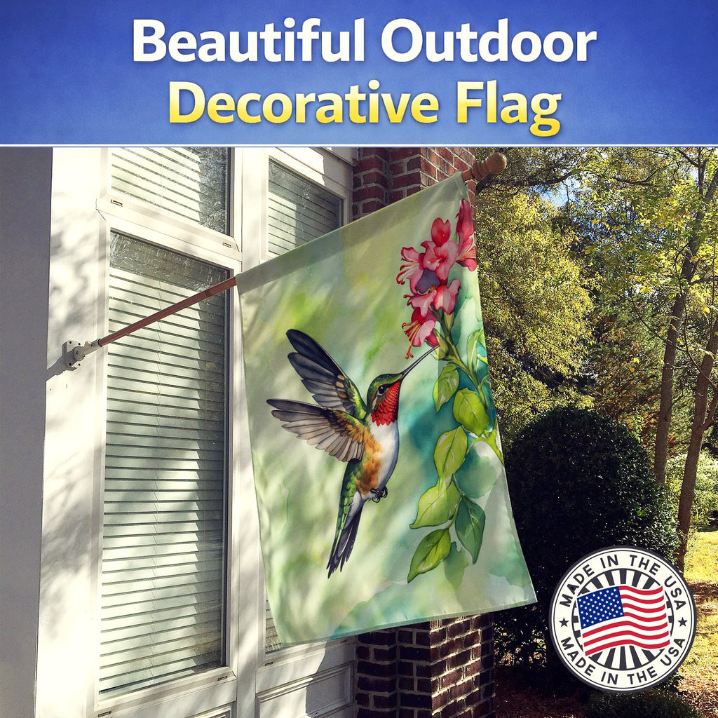 Rubythroated Hummingbird House Flag 28x40 Porch Sleeve Pole Decorative Outside Yard Banner Artwork Wall Hanging, Polyester