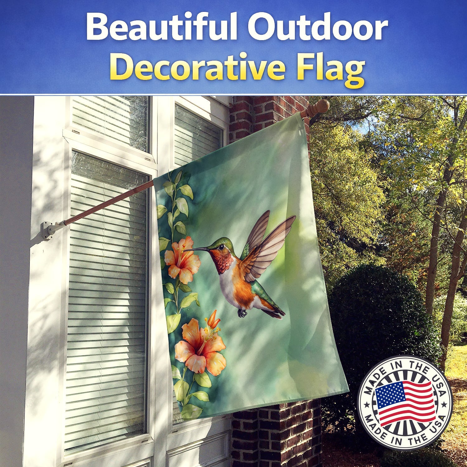 Rufous Hummingbird House Flag 28x40 Porch Sleeve Pole Decorative Outside Yard Banner Artwork Wall Hanging, Polyester