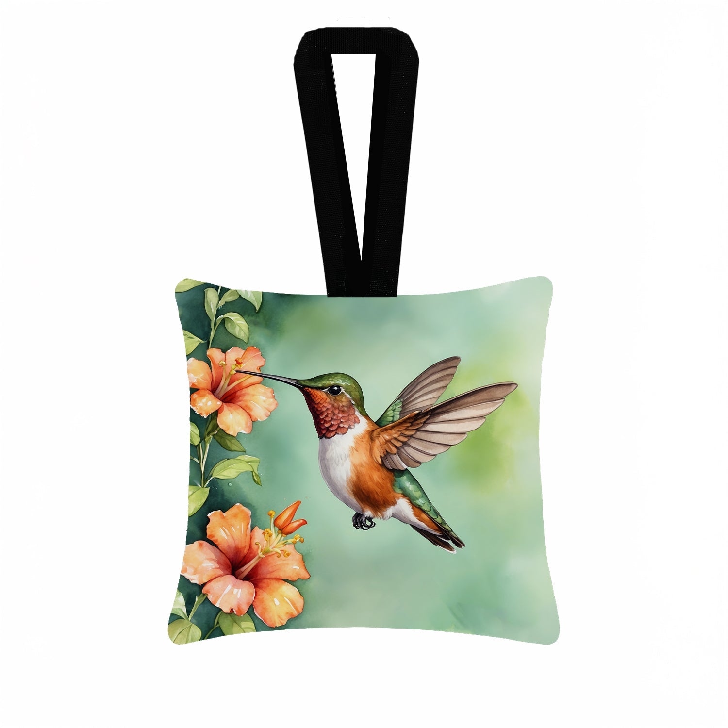 Rufous Hummingbird Hanging Square Fabric Ornament 3.5 × 3.5 Decorative Door-Knob & Tree Hanger, Soft Fabric
