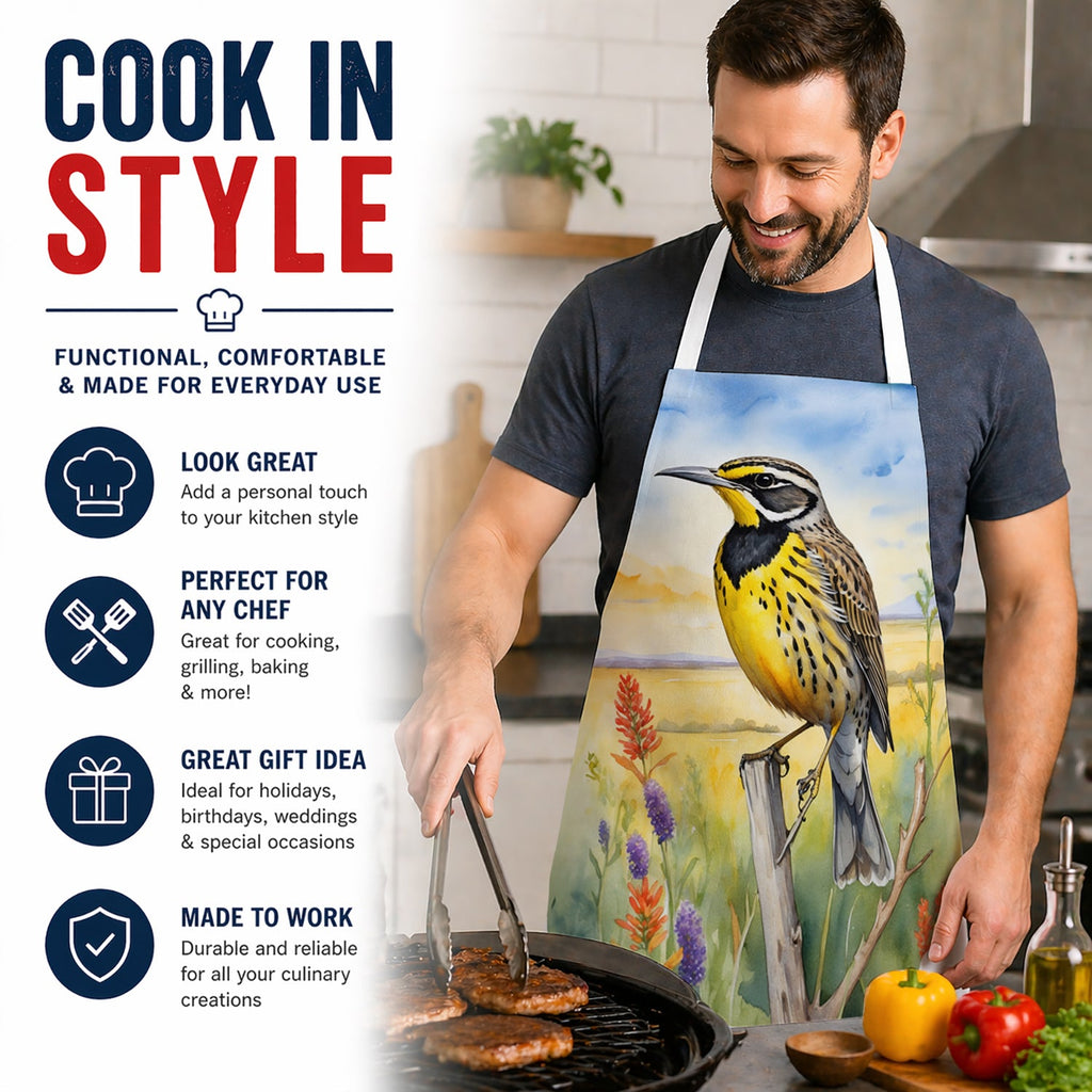 Kansas Western Meadowlark Apron Cooking Kitchen Server Baking Crafts Gardening for Adult Women Men, Unisex, Large, Multicolor