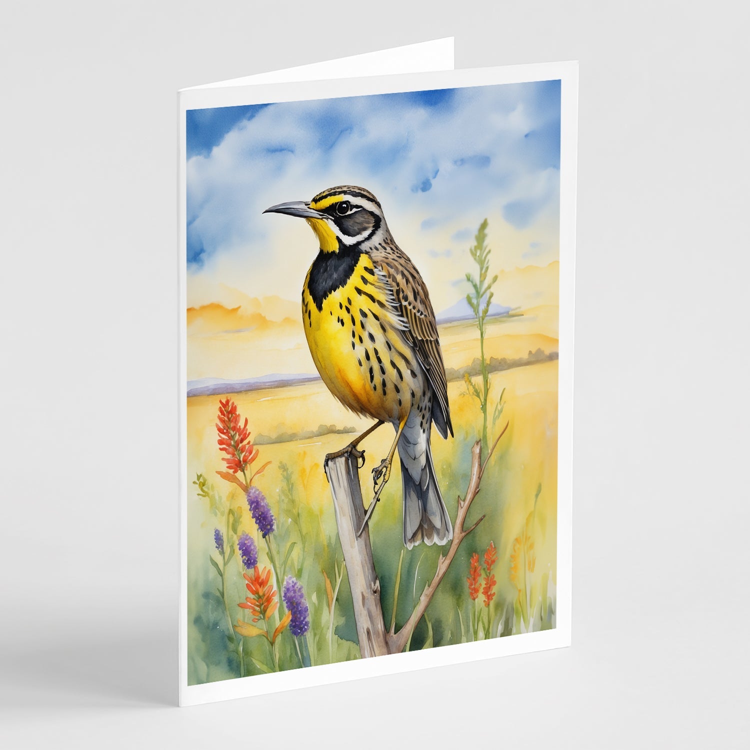 Kansas Western Meadowlark Greeting Cards Pack of 8 Blank Cards with Envelopes Whimsical A7 Size 5x7