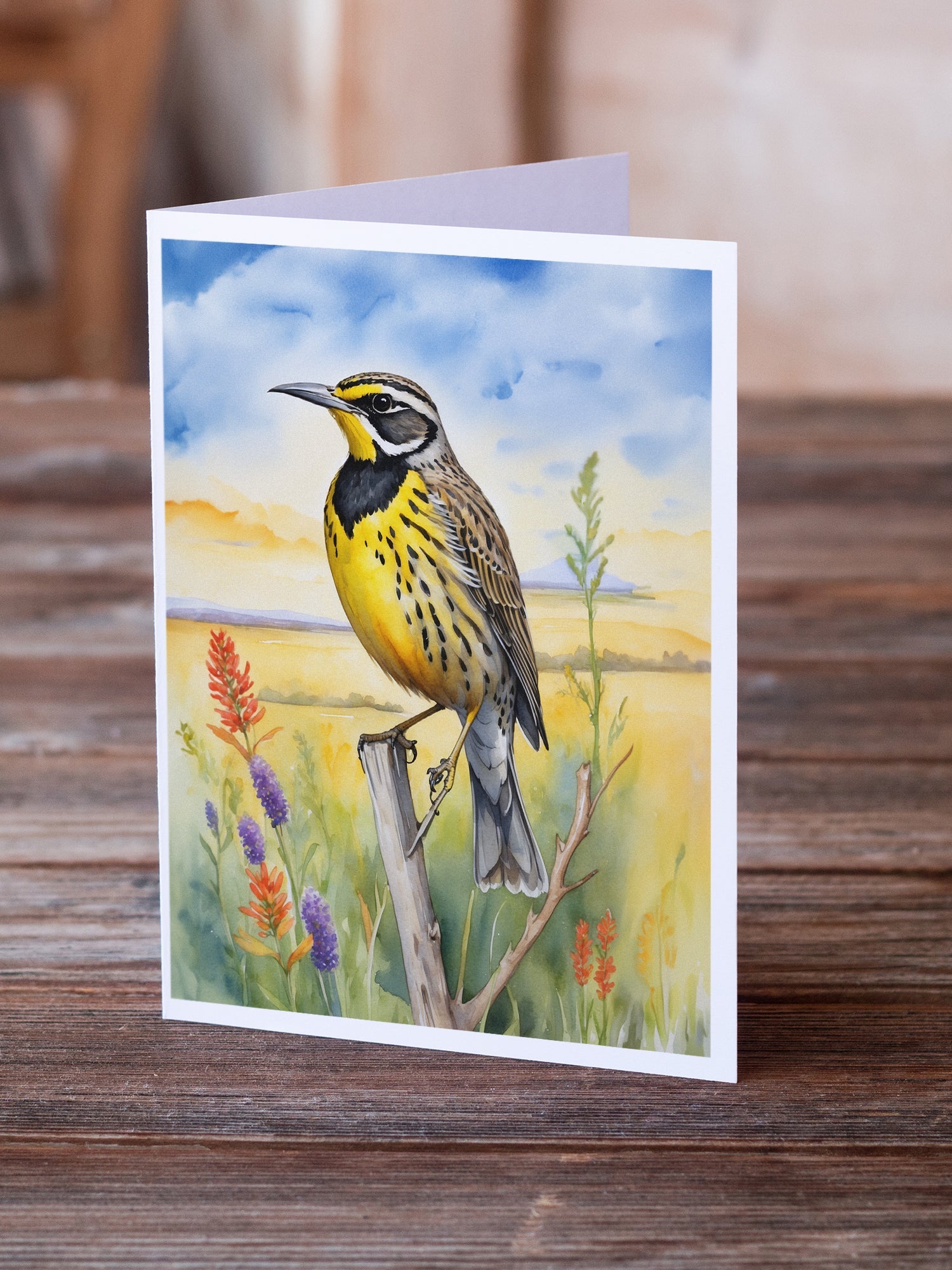 Kansas Western Meadowlark Greeting Cards Pack of 8 Blank Cards with Envelopes Whimsical A7 Size 5x7