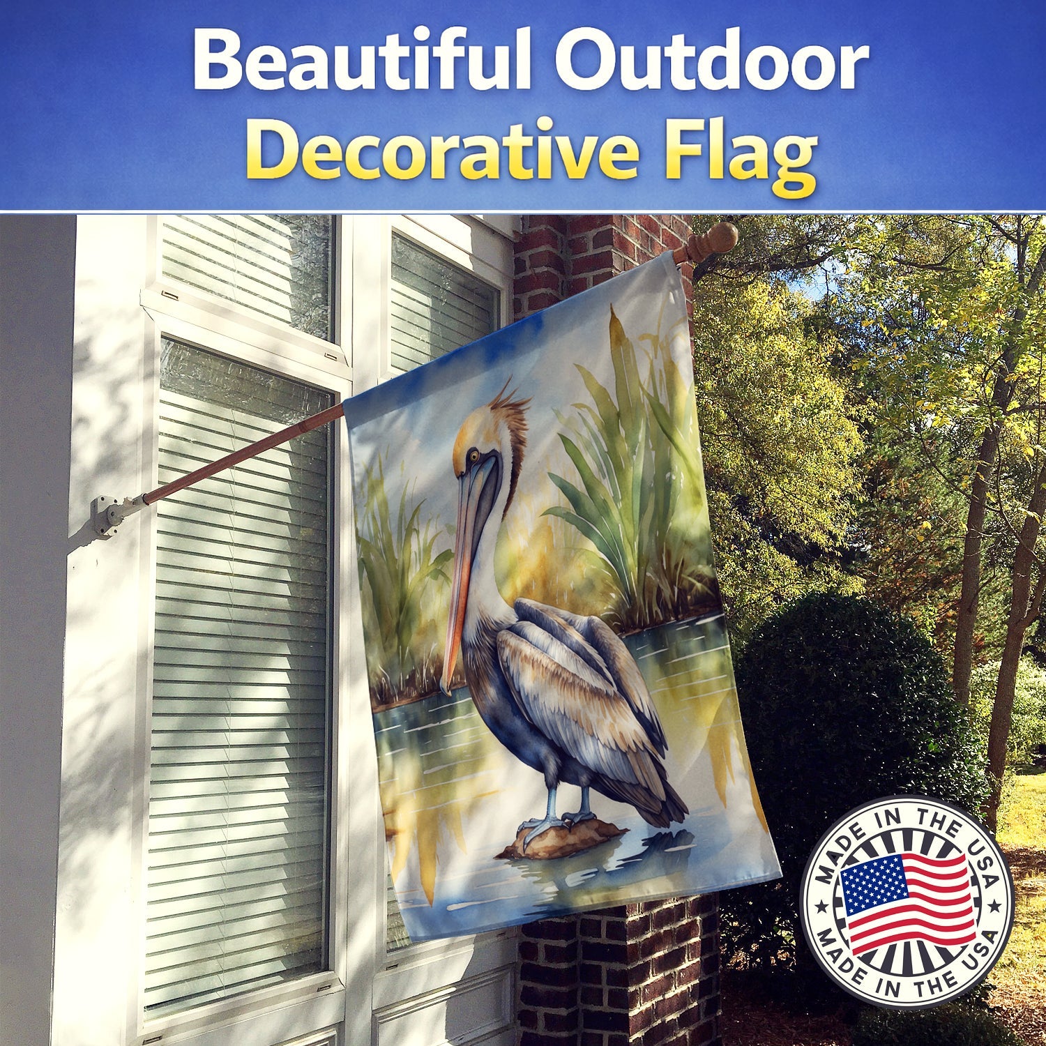 Louisiana Brown Pelican House Flag 28x40 Porch Sleeve Pole Decorative Outside Yard Banner Artwork Wall Hanging, Polyester