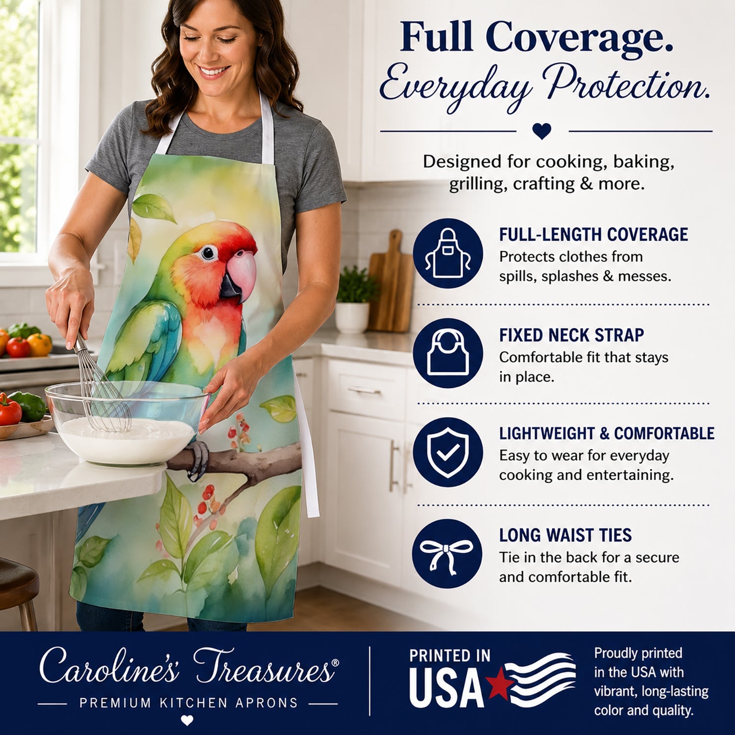 Lovebird Apron Cooking Kitchen Server Baking Crafts Gardening for Adult Women Men, Unisex, Large, Multicolor