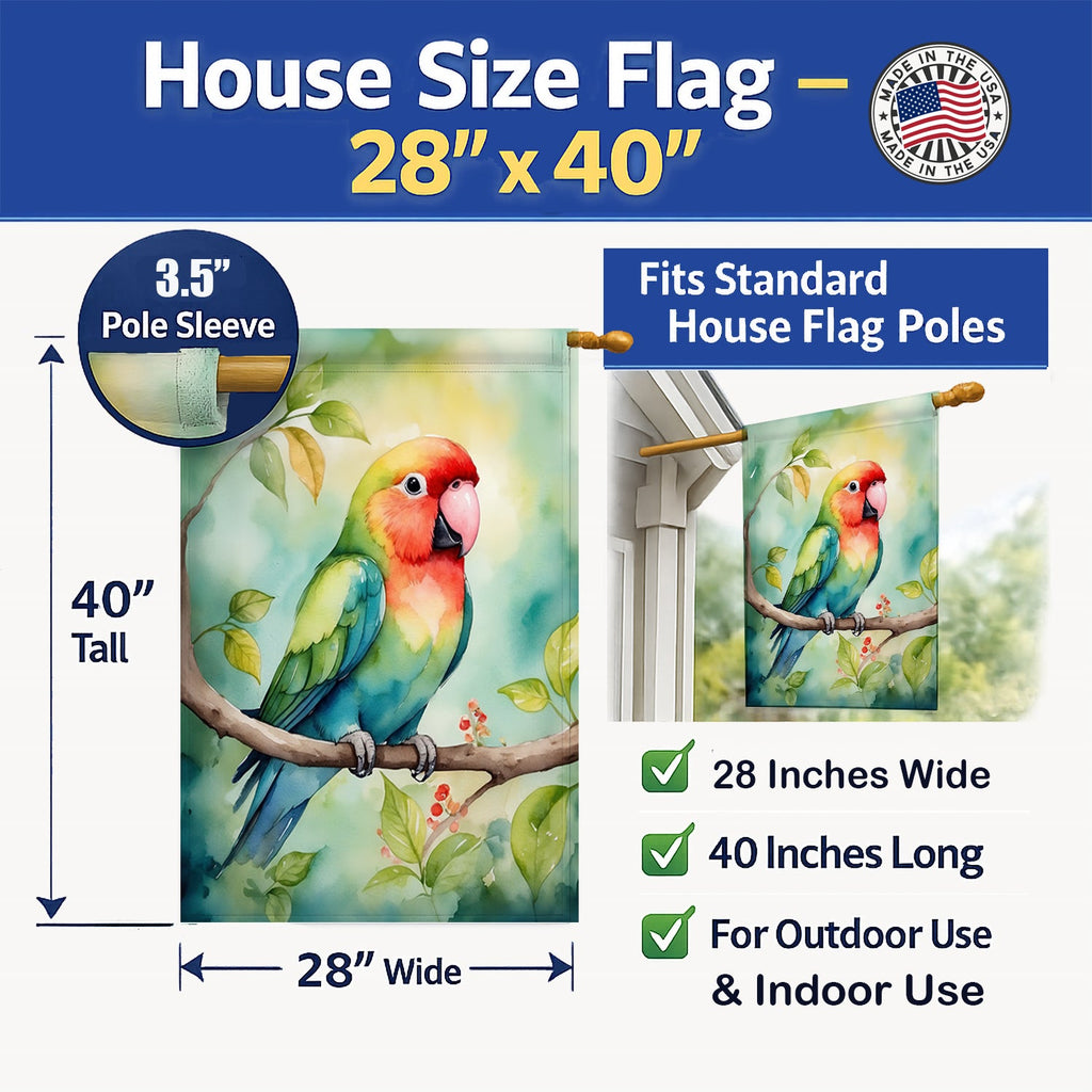 Lovebird House Flag 28x40 Porch Sleeve Pole Decorative Outside Yard Banner Artwork Wall Hanging, Polyester