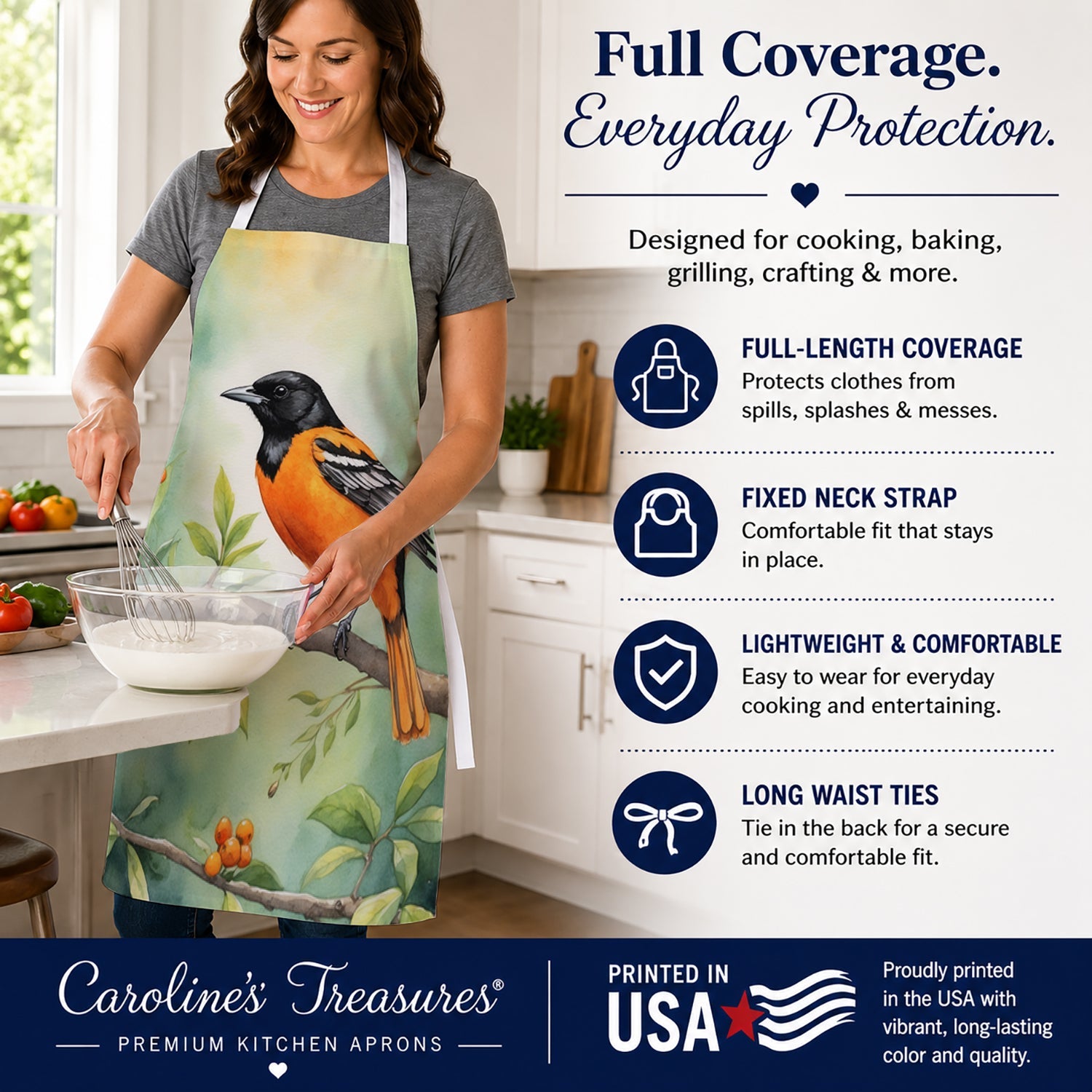 Maryland Baltimore Oriole Apron Cooking Kitchen Server Baking Crafts Gardening for Adult Women Men, Unisex, Large, Multicolor