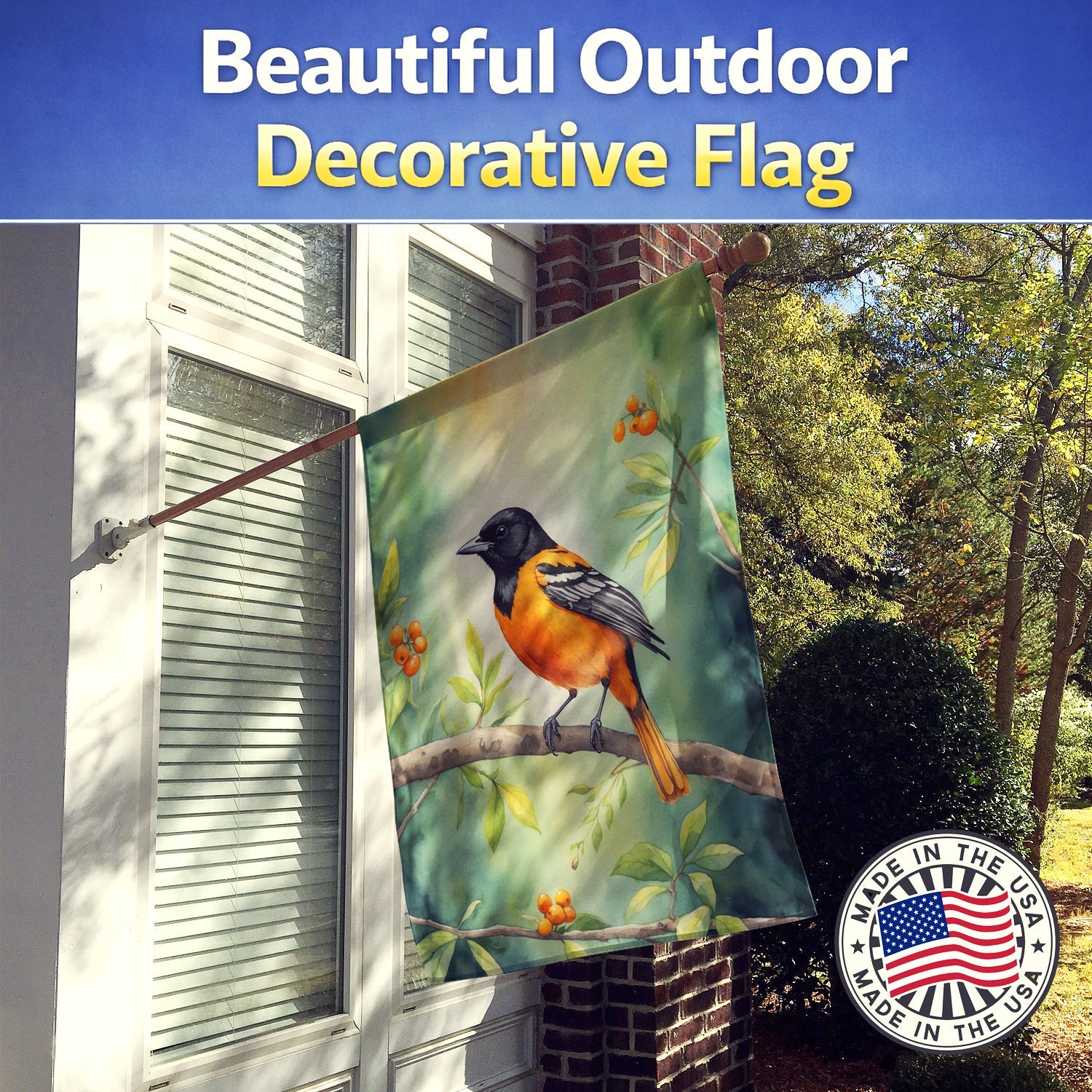 Maryland Baltimore Oriole House Flag 28x40 Porch Sleeve Pole Decorative Outside Yard Banner Artwork Wall Hanging, Polyester