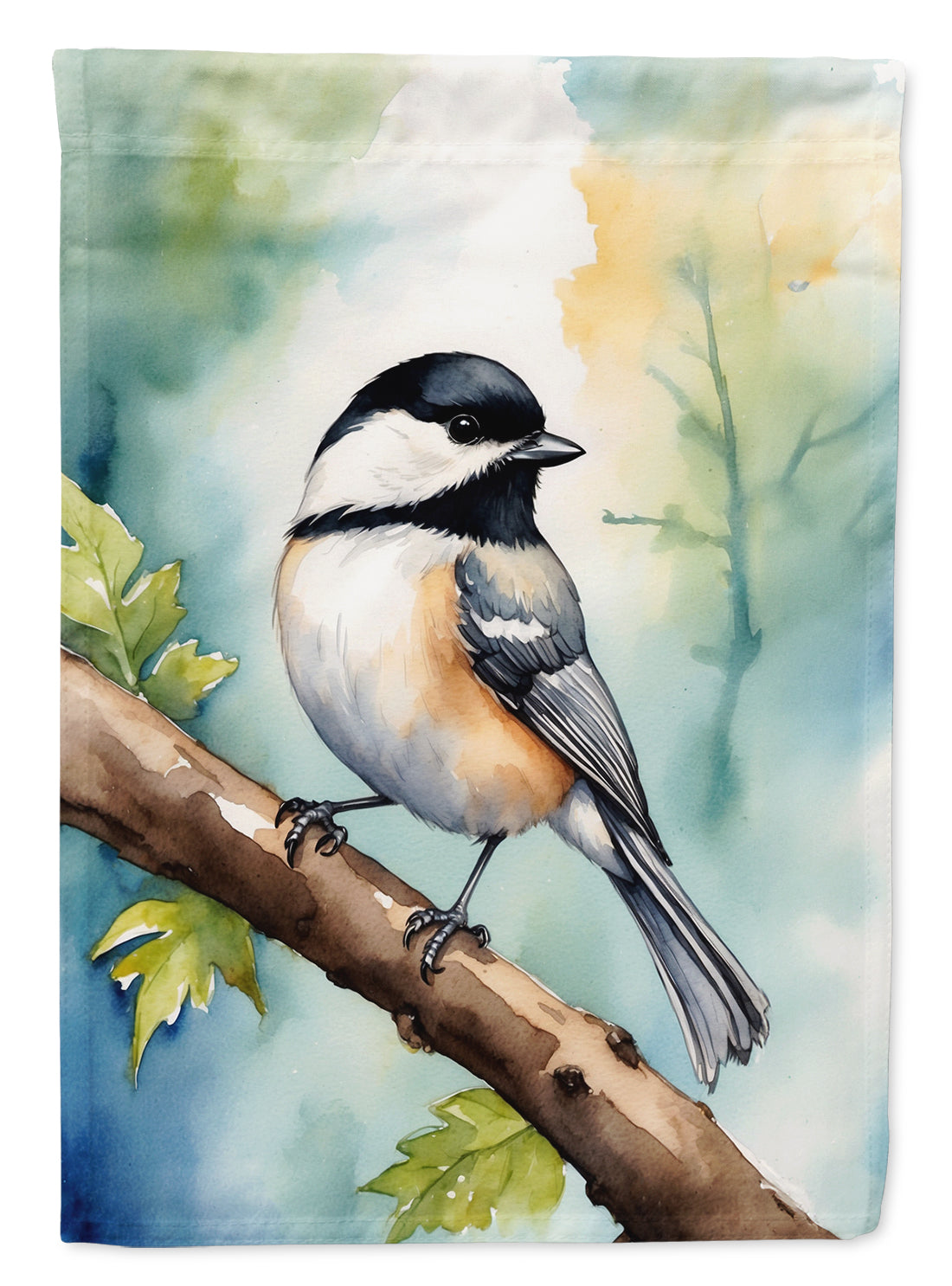 Massachusetts Blackcapped Chickadee House Flag 28x40 Porch Sleeve Pole Decorative Outside Yard Banner Artwork Wall Hanging, Polyester