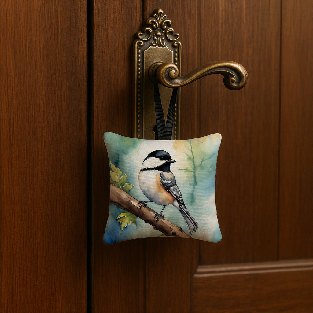 Massachusetts Blackcapped Chickadee Hanging Square Fabric Ornament 3.5 × 3.5 Decorative Door-Knob & Tree Hanger, Soft Fabric