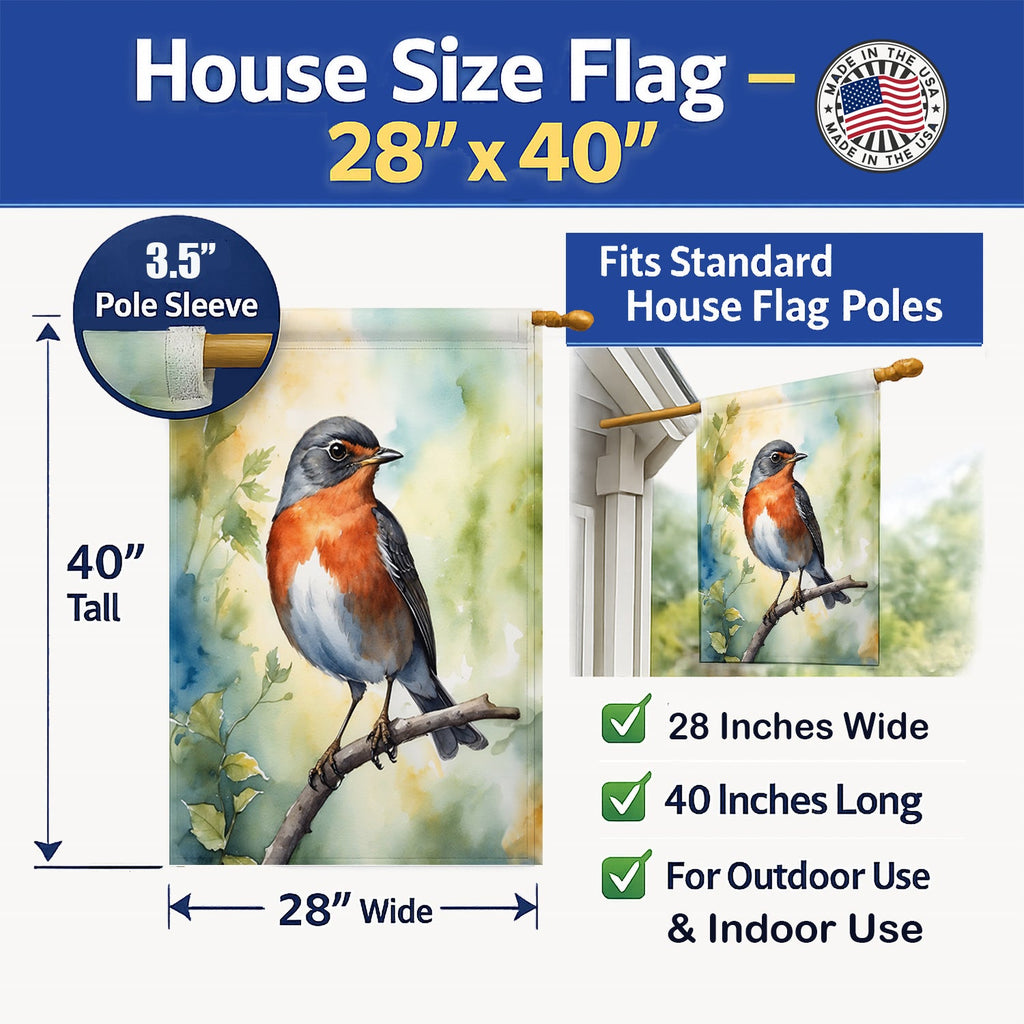 Michigan American Robin House Flag 28x40 Porch Sleeve Pole Decorative Outside Yard Banner Artwork Wall Hanging, Polyester