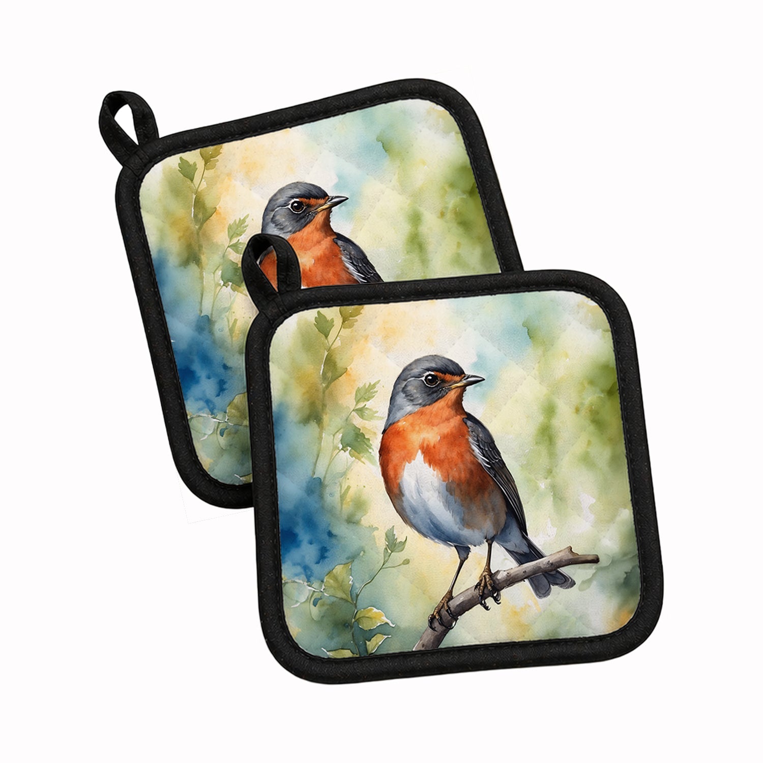 Michigan American Robin Pot Holder Set of 2 Heat Resistant Quilted Hot Pads 7.5 x 7.5 Inch, Insulated Kitchen Trivets for Cooking & Baking