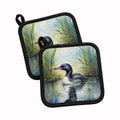 Minnesota Common Loon Pot Holder Set of 2 Heat Resistant Quilted Hot Pads 7.5 x 7.5 Inch, Insulated Kitchen Trivets for Cooking & Baking