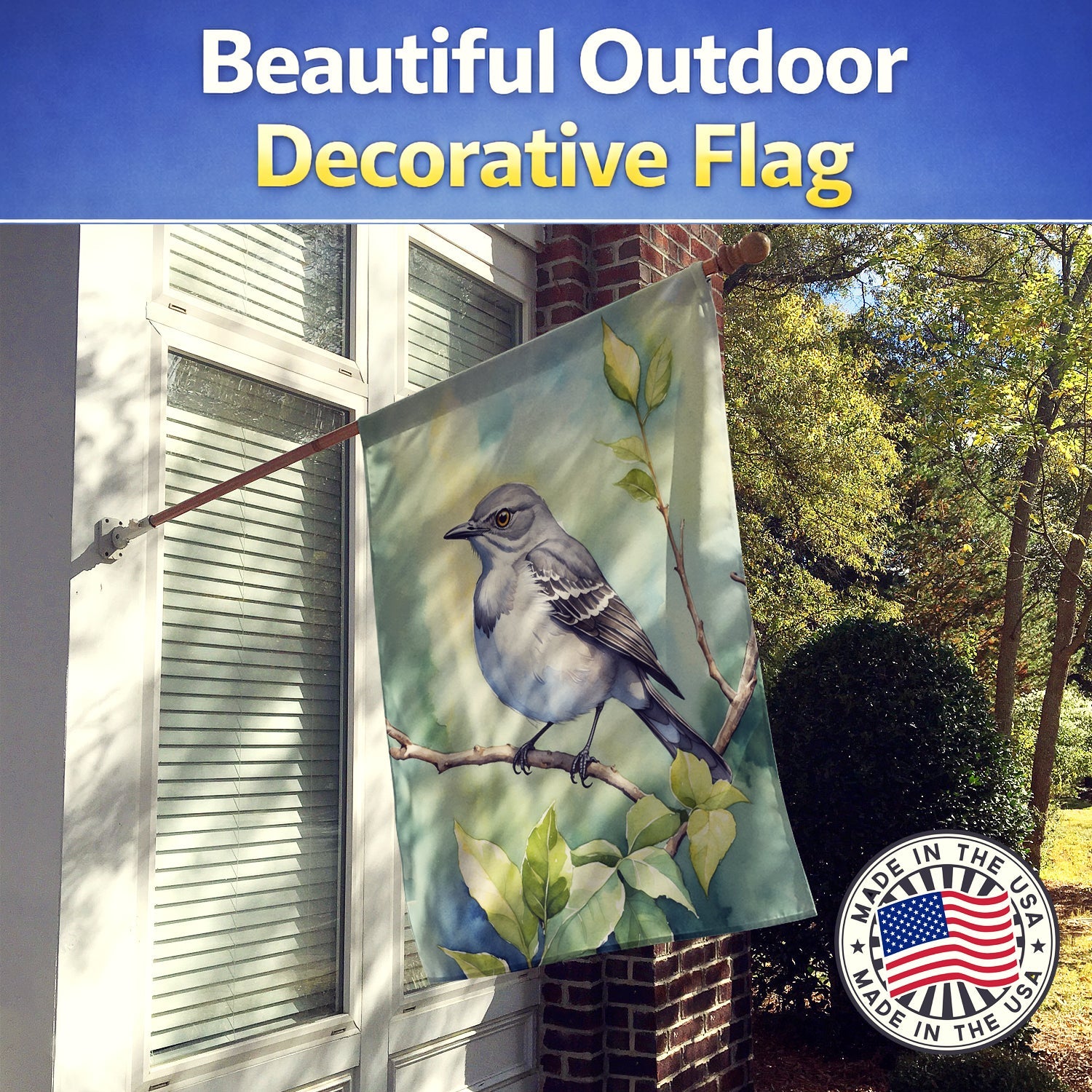 Mississippi Northern Mocking bird House Flag 28x40 Porch Sleeve Pole Decorative Outside Yard Banner Artwork Wall Hanging, Polyester