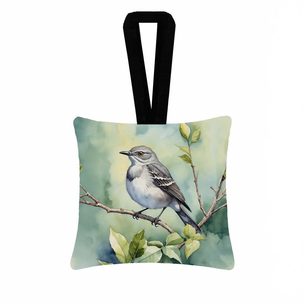 Mississippi Northern Mocking bird Hanging Square Fabric Ornament 3.5 × 3.5 Decorative Door-Knob & Tree Hanger, Soft Fabric