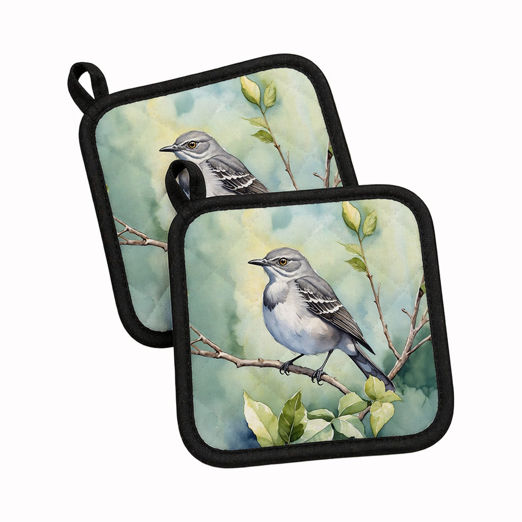 Mississippi Northern Mocking bird Pot Holder Set of 2 Heat Resistant Quilted Hot Pads 7.5 x 7.5 Inch, Insulated Kitchen Trivets for Cooking & Baking