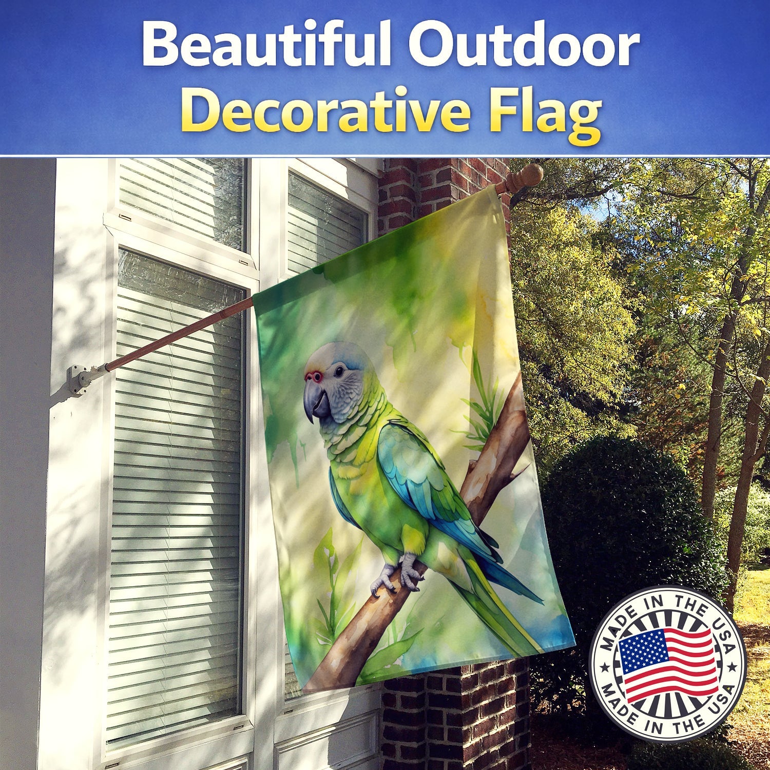 Monk Parakeet House Flag 28x40 Porch Sleeve Pole Decorative Outside Yard Banner Artwork Wall Hanging, Polyester