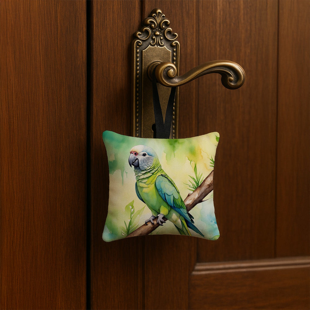Monk Parakeet Hanging Square Fabric Ornament 3.5 × 3.5 Decorative Door-Knob & Tree Hanger, Soft Fabric