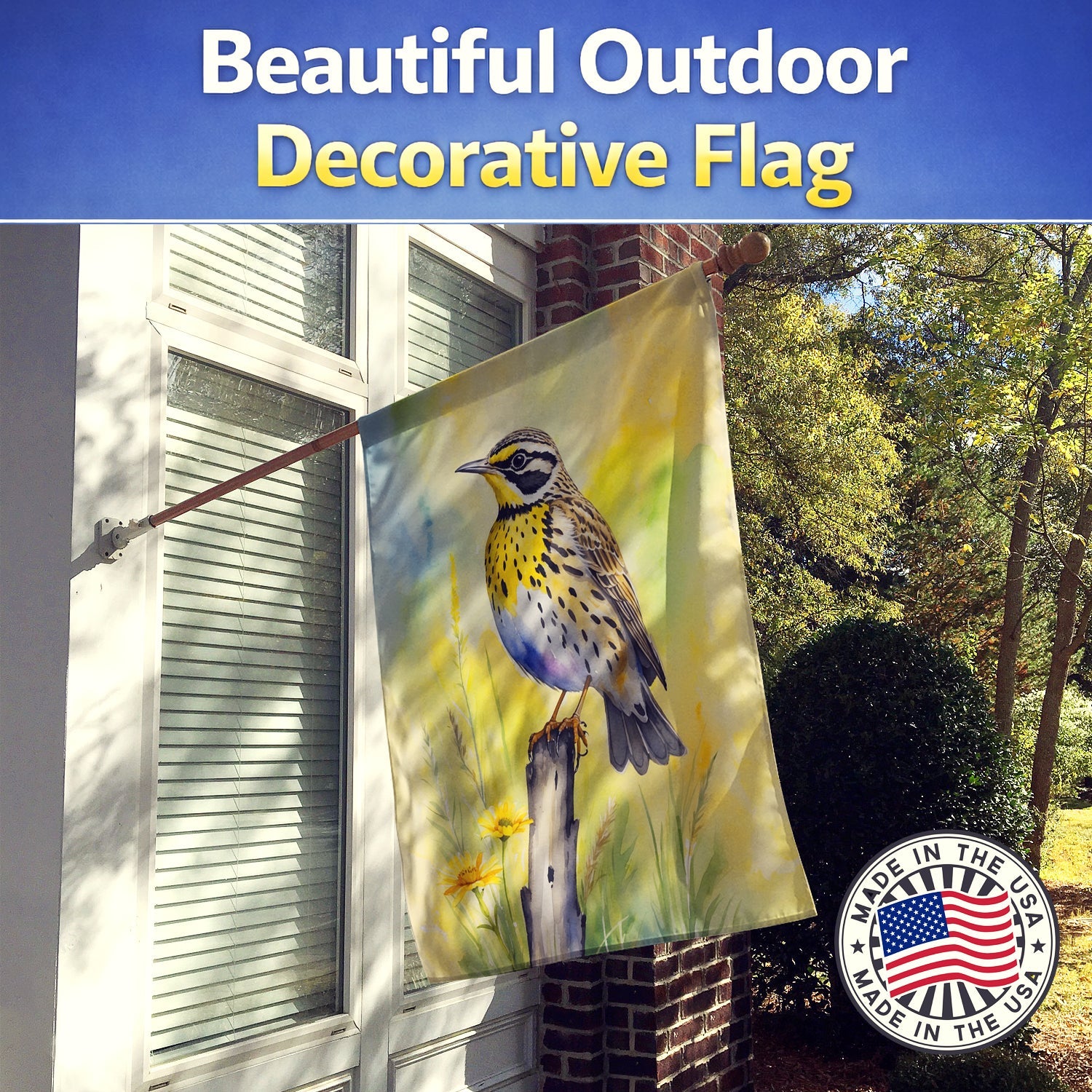 Montana Western Meadowlark House Flag 28x40 Porch Sleeve Pole Decorative Outside Yard Banner Artwork Wall Hanging, Polyester