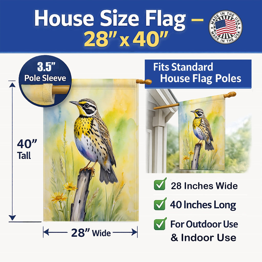 Montana Western Meadowlark House Flag 28x40 Porch Sleeve Pole Decorative Outside Yard Banner Artwork Wall Hanging, Polyester