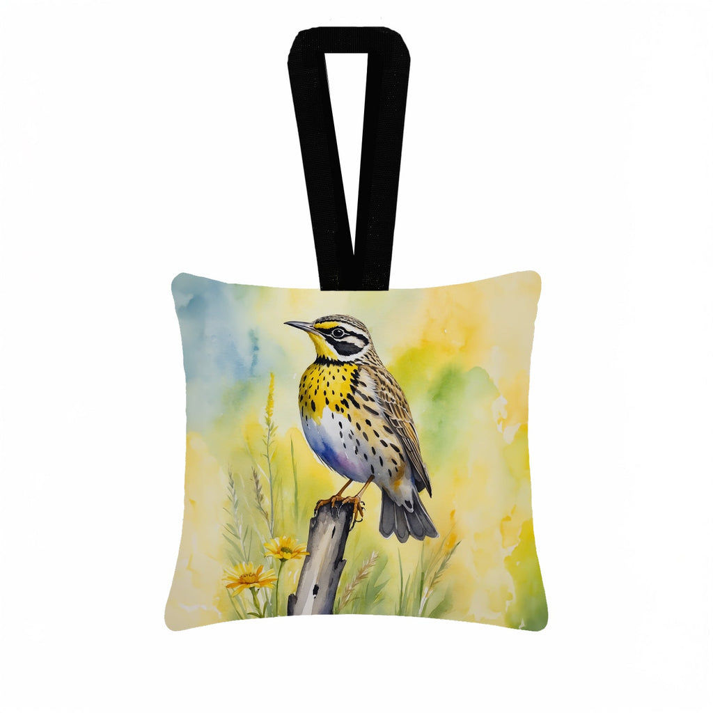 Montana Western Meadowlark Hanging Square Fabric Ornament 3.5 × 3.5 Decorative Door-Knob & Tree Hanger, Soft Fabric