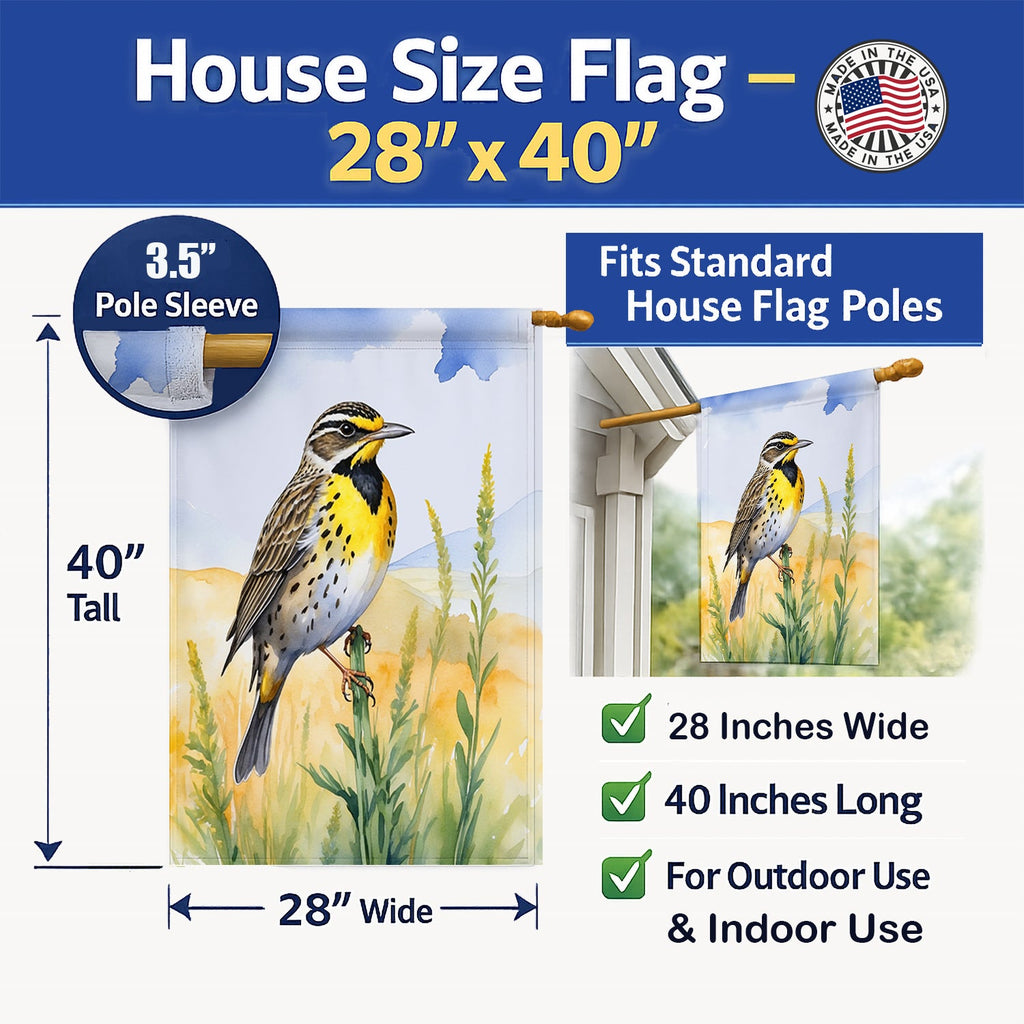 Nebraska Western Meadowlark House Flag 28x40 Porch Sleeve Pole Decorative Outside Yard Banner Artwork Wall Hanging, Polyester