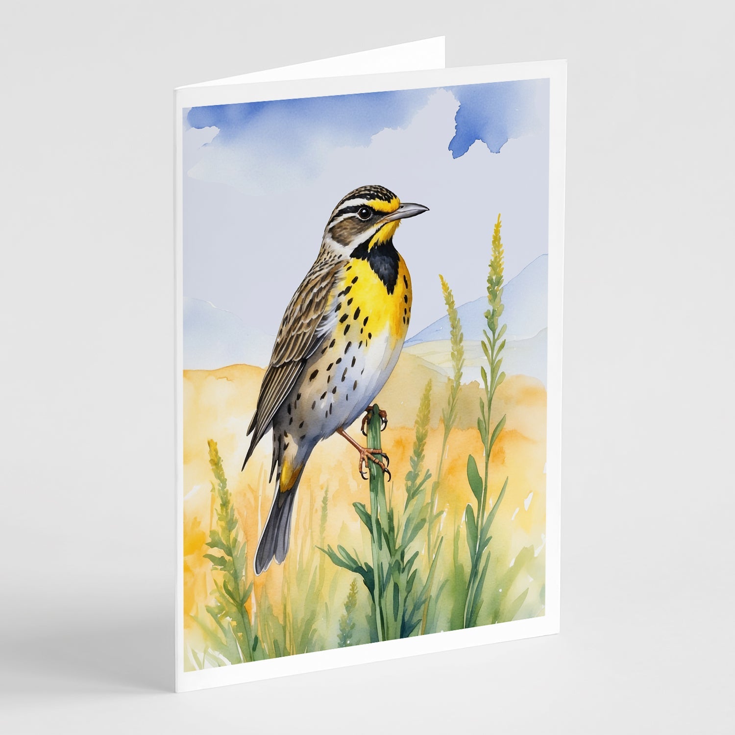 Nebraska Western Meadowlark Greeting Cards Pack of 8 Blank Cards with Envelopes Whimsical A7 Size 5x7