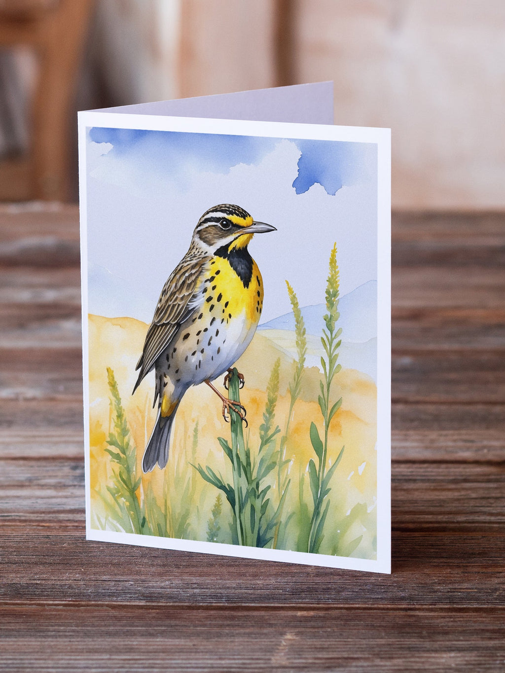Nebraska Western Meadowlark Greeting Cards Pack of 8 Blank Cards with Envelopes Whimsical A7 Size 5x7