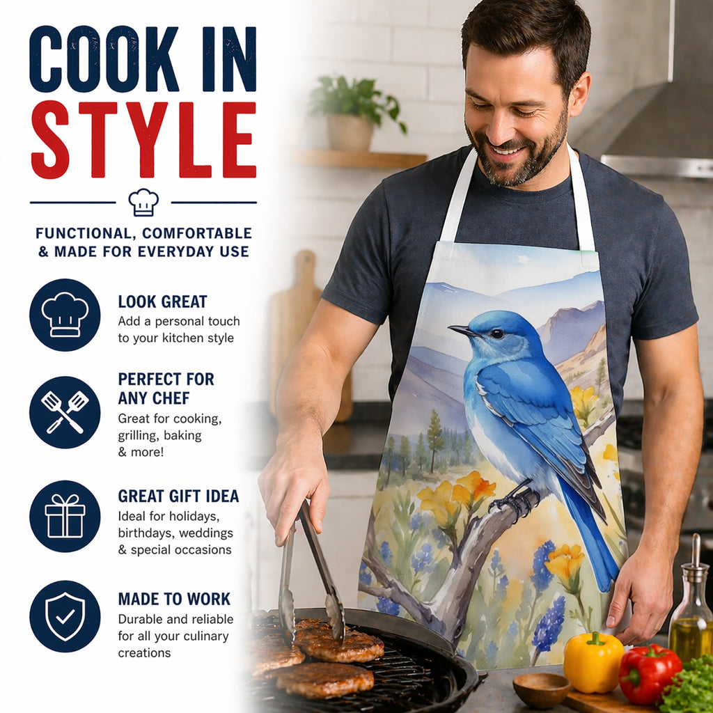Nevada Mountain Bluebird Apron Cooking Kitchen Server Baking Crafts Gardening for Adult Women Men, Unisex, Large, Multicolor