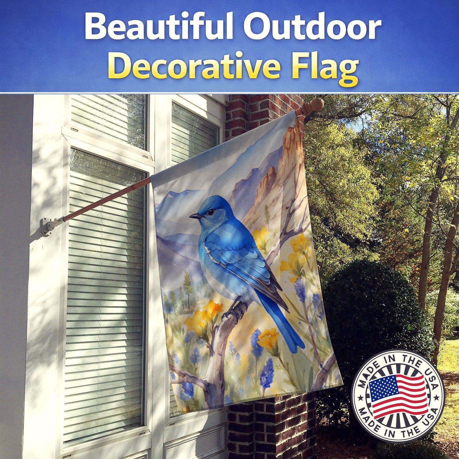 Nevada Mountain Bluebird House Flag 28x40 Porch Sleeve Pole Decorative Outside Yard Banner Artwork Wall Hanging, Polyester