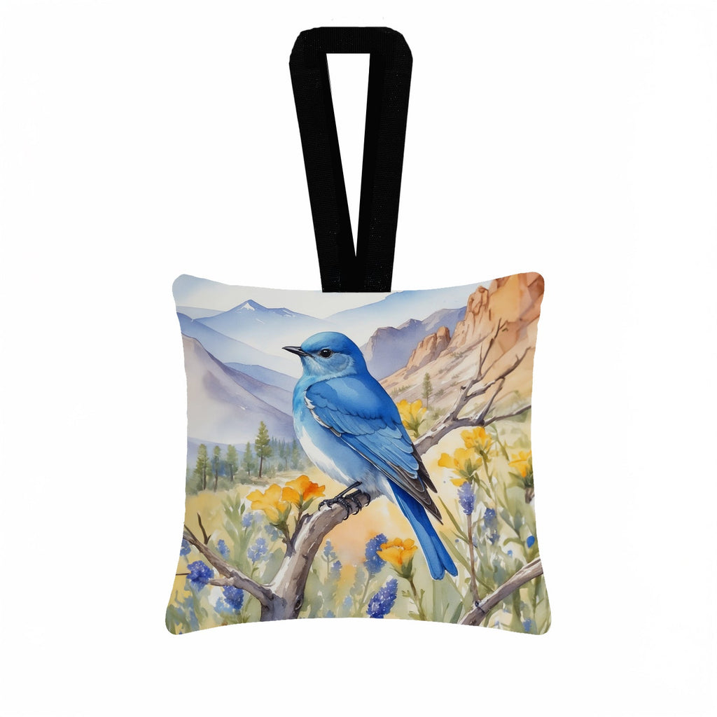 Nevada Mountain Bluebird Hanging Square Fabric Ornament 3.5 × 3.5 Decorative Door-Knob & Tree Hanger, Soft Fabric