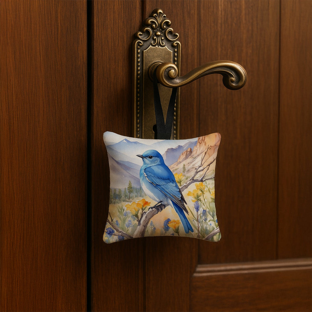 Nevada Mountain Bluebird Hanging Square Fabric Ornament 3.5 × 3.5 Decorative Door-Knob & Tree Hanger, Soft Fabric