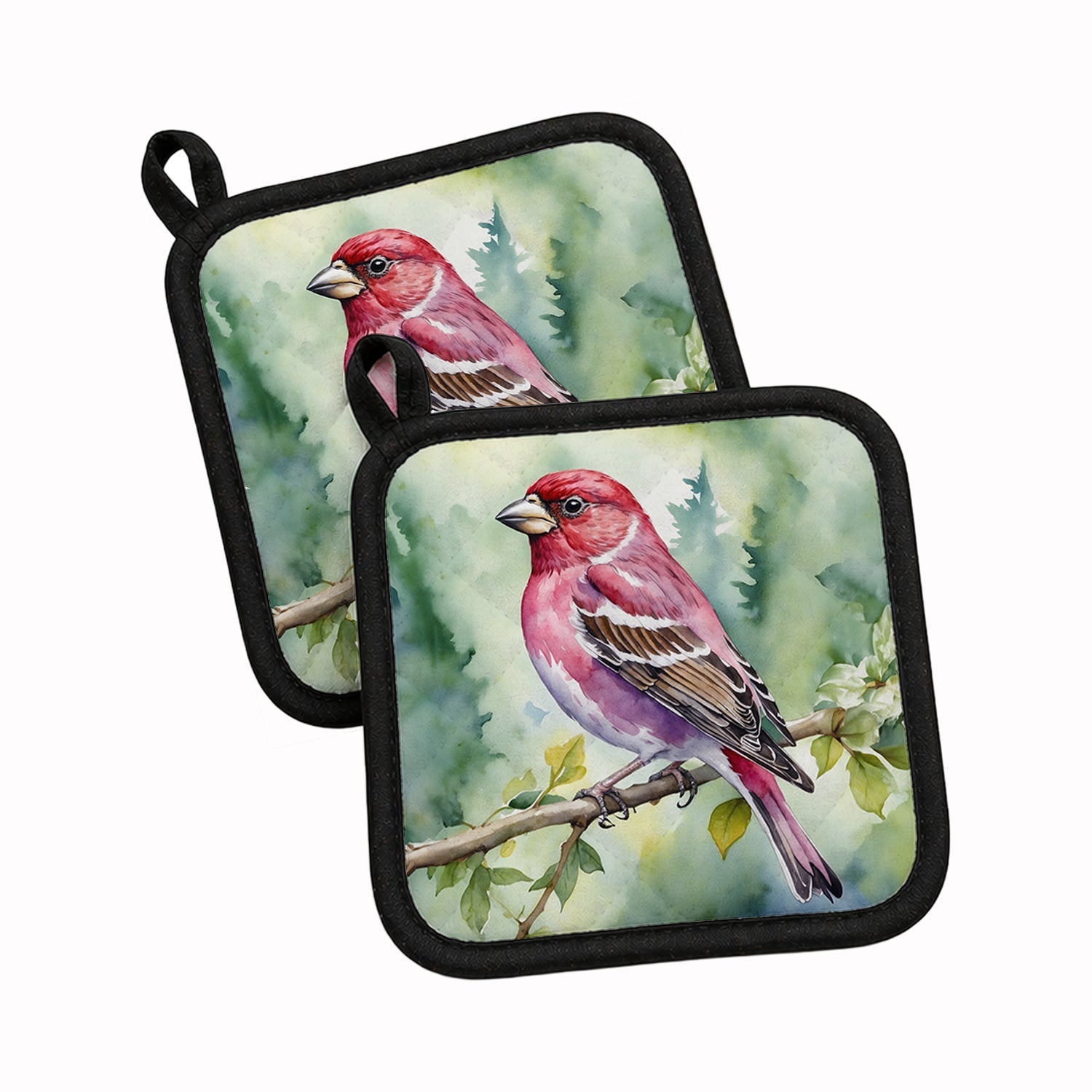New Hampshire Purple Finch Pot Holder Set of 2 Heat Resistant Quilted Hot Pads 7.5 x 7.5 Inch, Insulated Kitchen Trivets for Cooking & Baking