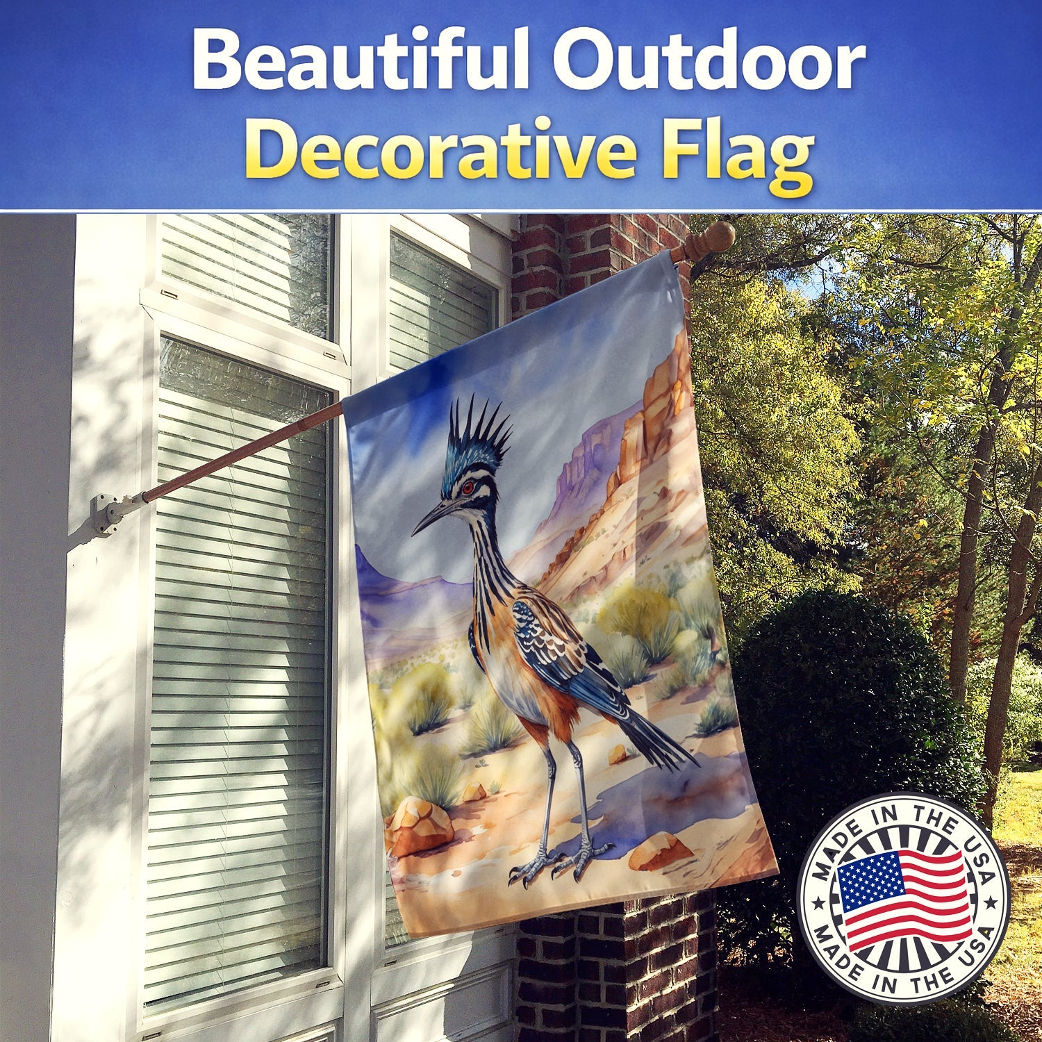 New Mexico Greater Roadrunner House Flag 28x40 Porch Sleeve Pole Decorative Outside Yard Banner Artwork Wall Hanging, Polyester