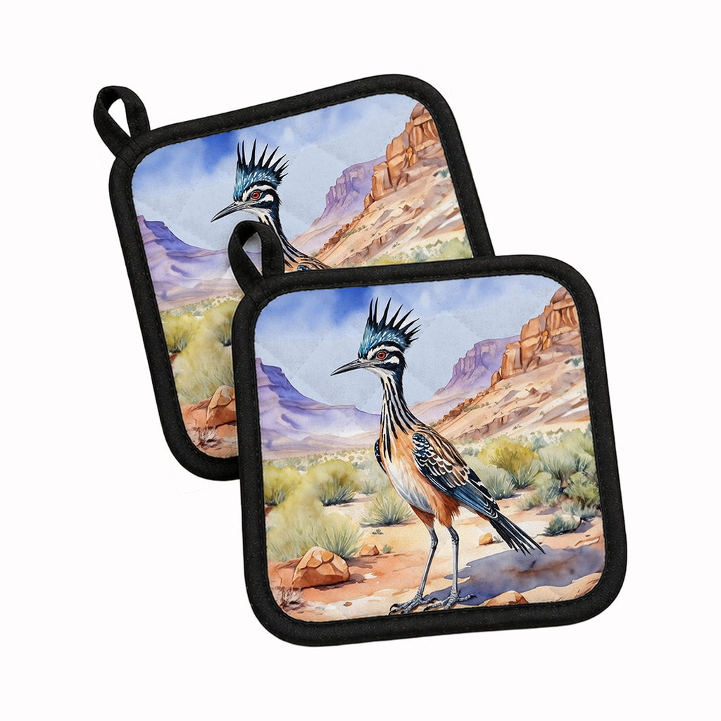 New Mexico Greater Roadrunner Pot Holder Set of 2 Heat Resistant Quilted Hot Pads 7.5 x 7.5 Inch, Insulated Kitchen Trivets for Cooking & Baking