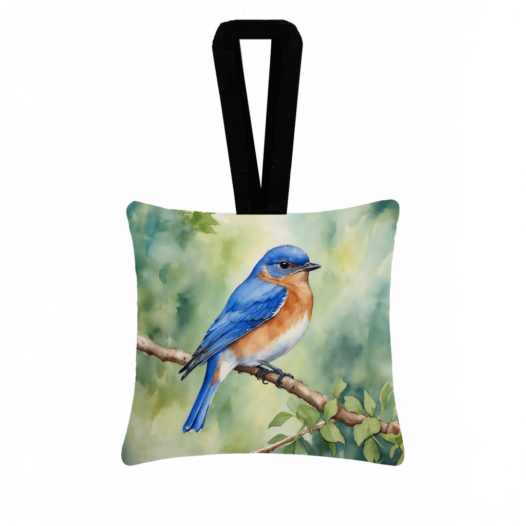 New York Eastern Bluebird Hanging Square Fabric Ornament 3.5 × 3.5 Decorative Door-Knob & Tree Hanger, Soft Fabric