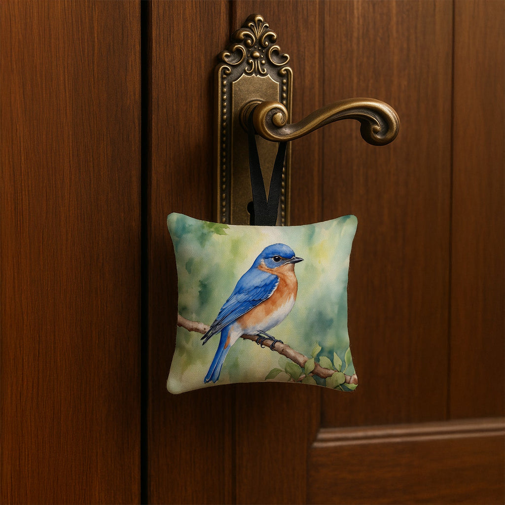 New York Eastern Bluebird Hanging Square Fabric Ornament 3.5 × 3.5 Decorative Door-Knob & Tree Hanger, Soft Fabric